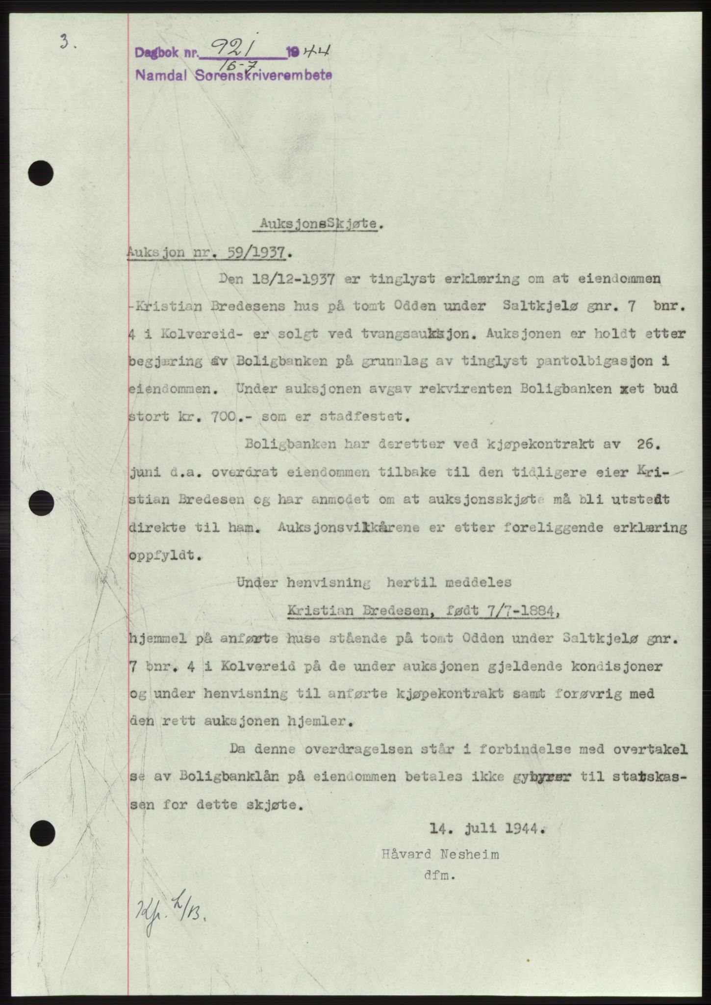 Namdal sorenskriveri, SAT/A-4133/1/2/2C: Pantebok nr. -, 1944-1945, Dagboknr: 921/1944