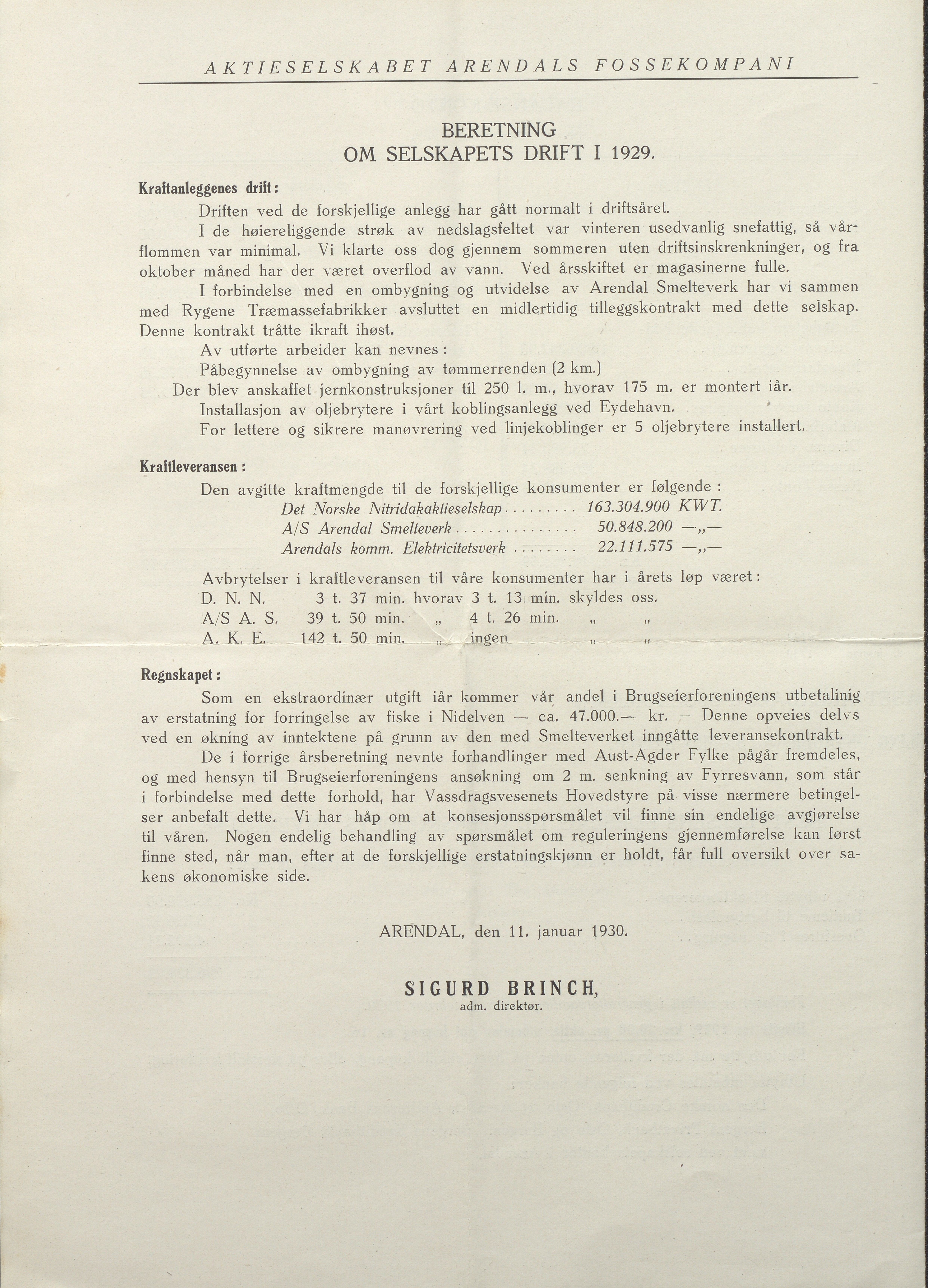 Arendals Fossekompani, AAKS/PA-2413/X/X01/L0001/0009: Beretninger, regnskap, balansekonto, gevinst- og tapskonto / Årsberetning og regnskap 1928 - 1935, 1928-1935, s. 6