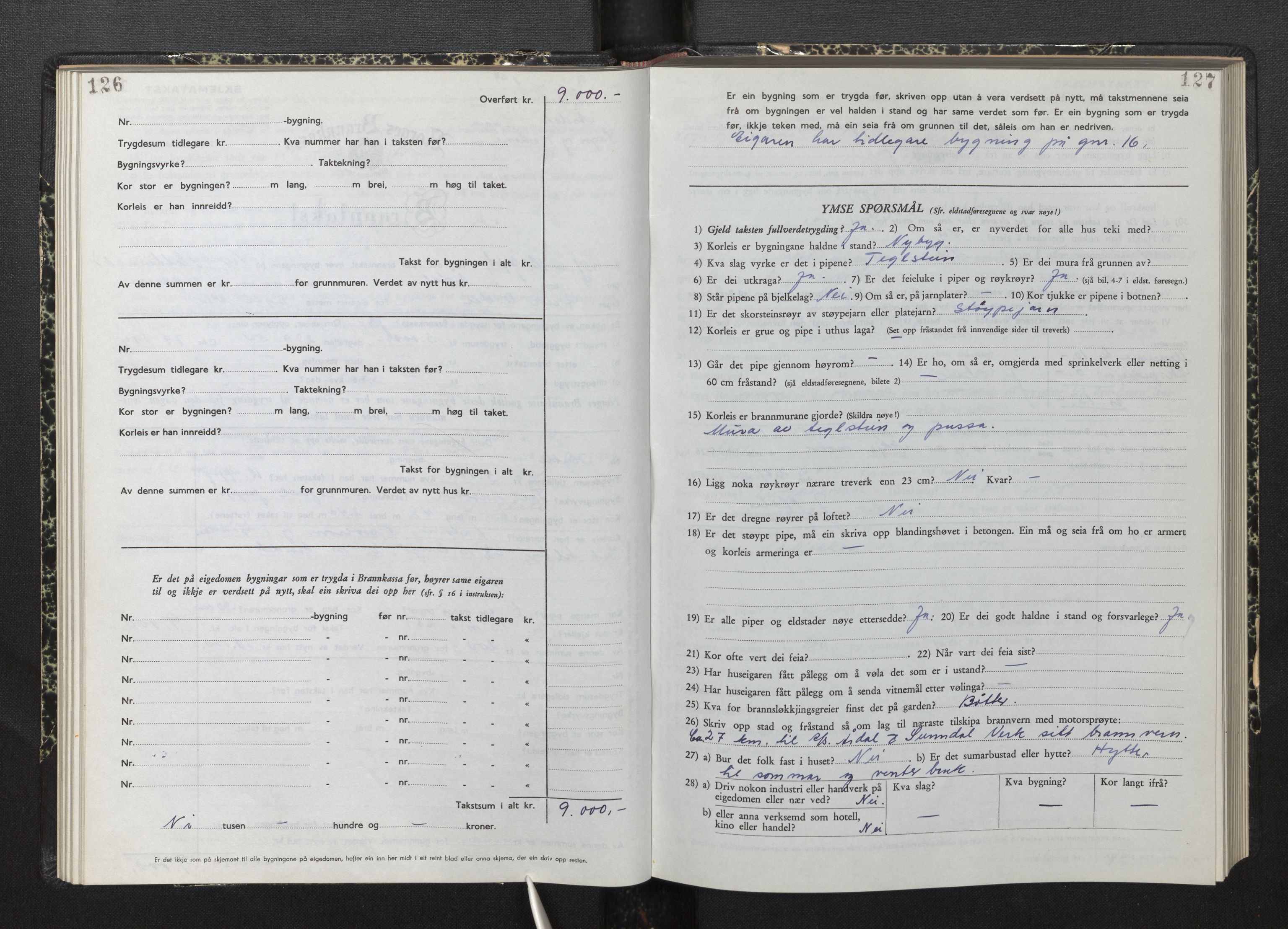 Lensmannen i Årdal, AV/SAB-A-30501/0012/L0012: Branntakstprotokoll, skjematakst, 1949-1955, s. 126-127