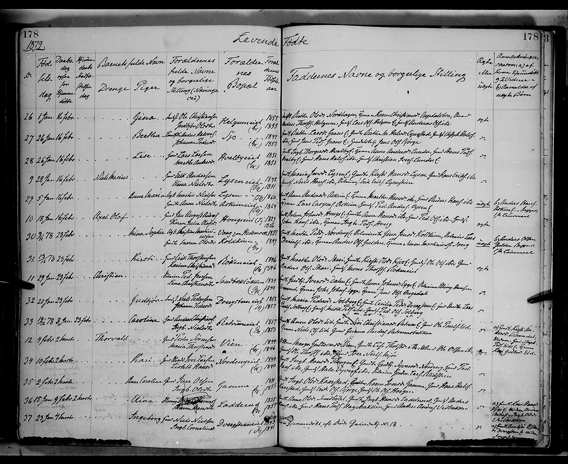 Gran prestekontor, AV/SAH-PREST-112/H/Ha/Haa/L0013: Ministerialbok nr. 13, 1875-1879, s. 178
