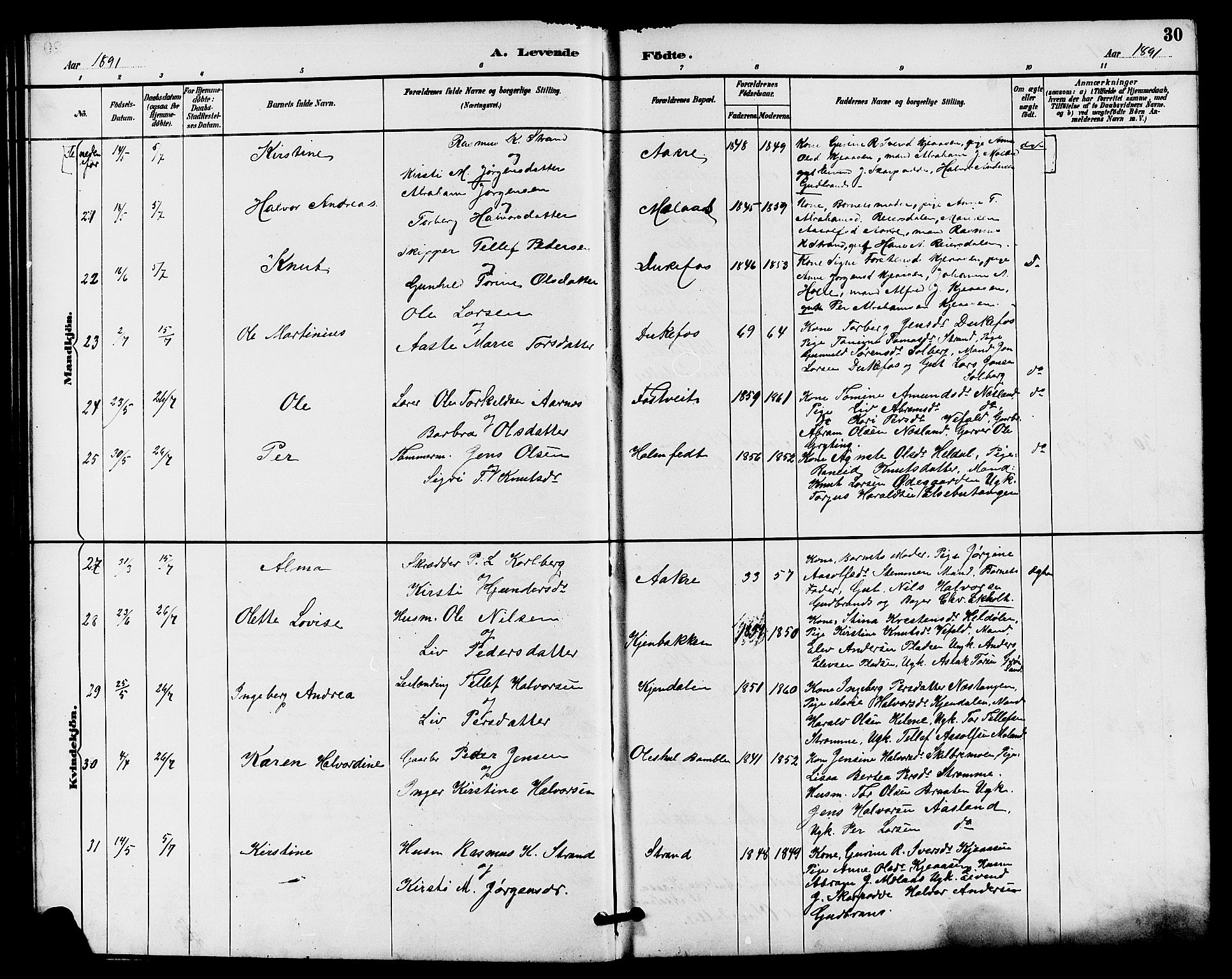 Drangedal kirkebøker, AV/SAKO-A-258/G/Ga/L0003: Klokkerbok nr. I 3, 1887-1906, s. 30