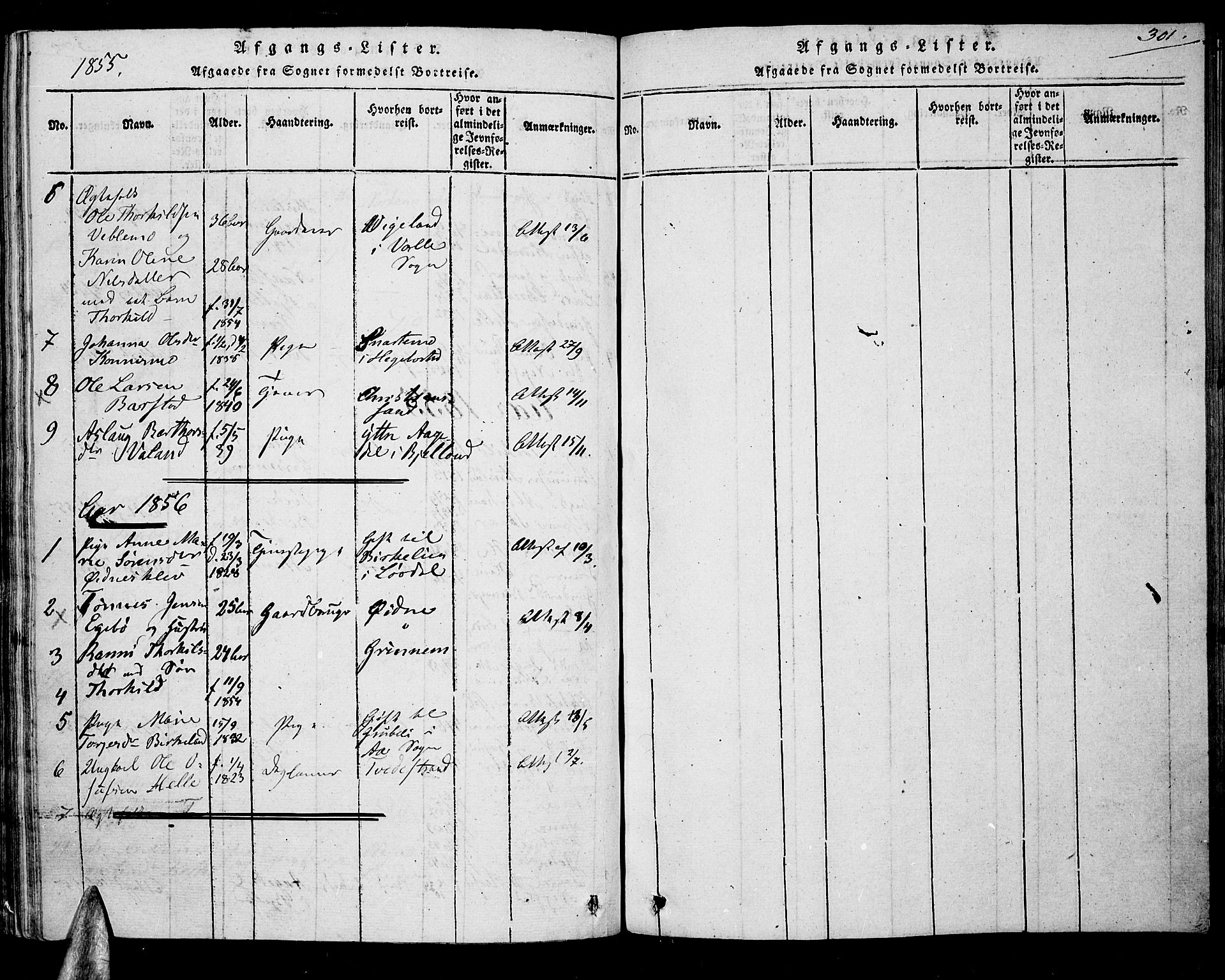 Nord-Audnedal sokneprestkontor, SAK/1111-0032/F/Fa/Faa/L0001: Ministerialbok nr. A 1, 1815-1856, s. 301