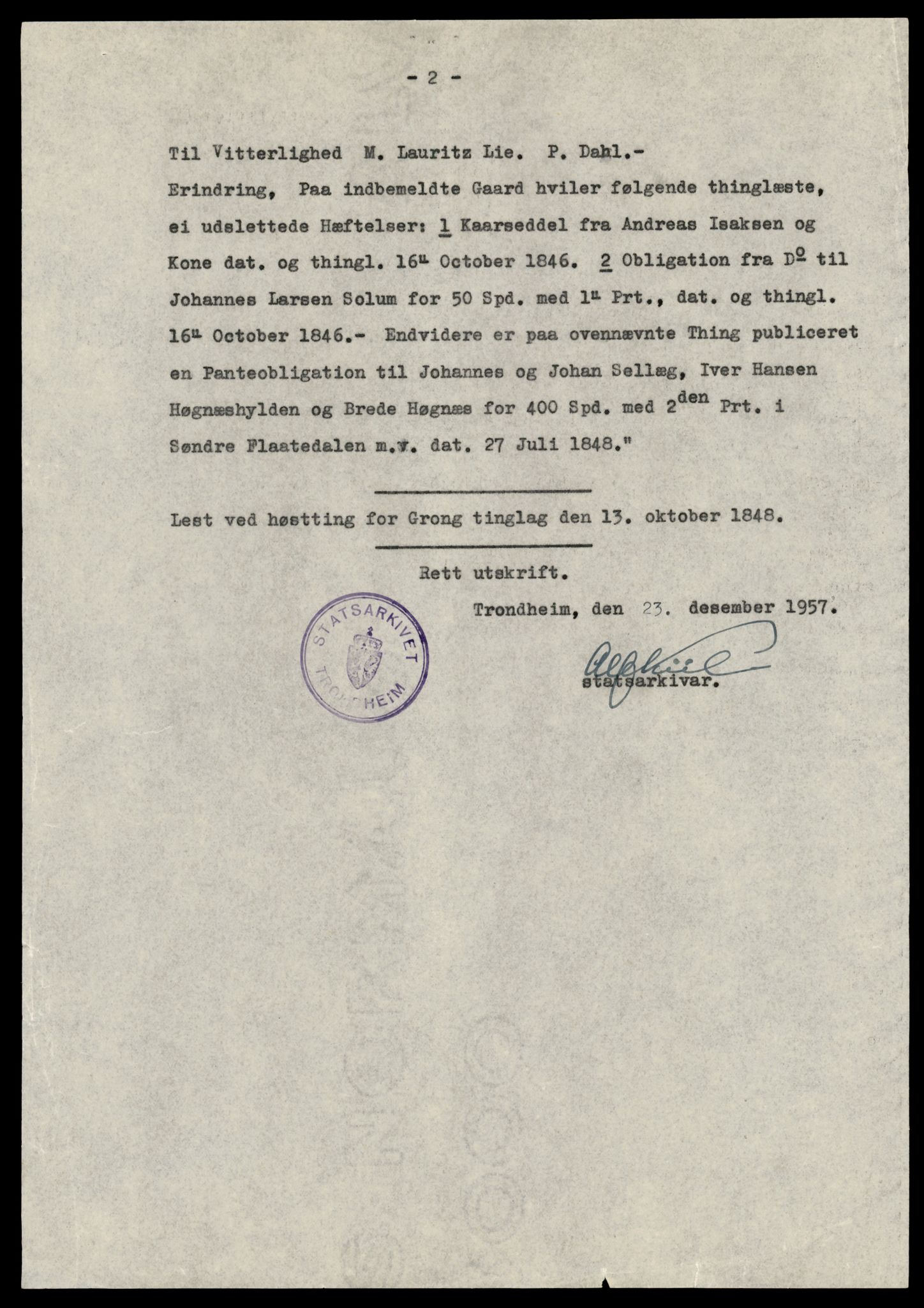 Statsarkivet i Trondheim, AV/SAT-A-4183/J/Jl/L0006: Pantebok L, 1848-1851