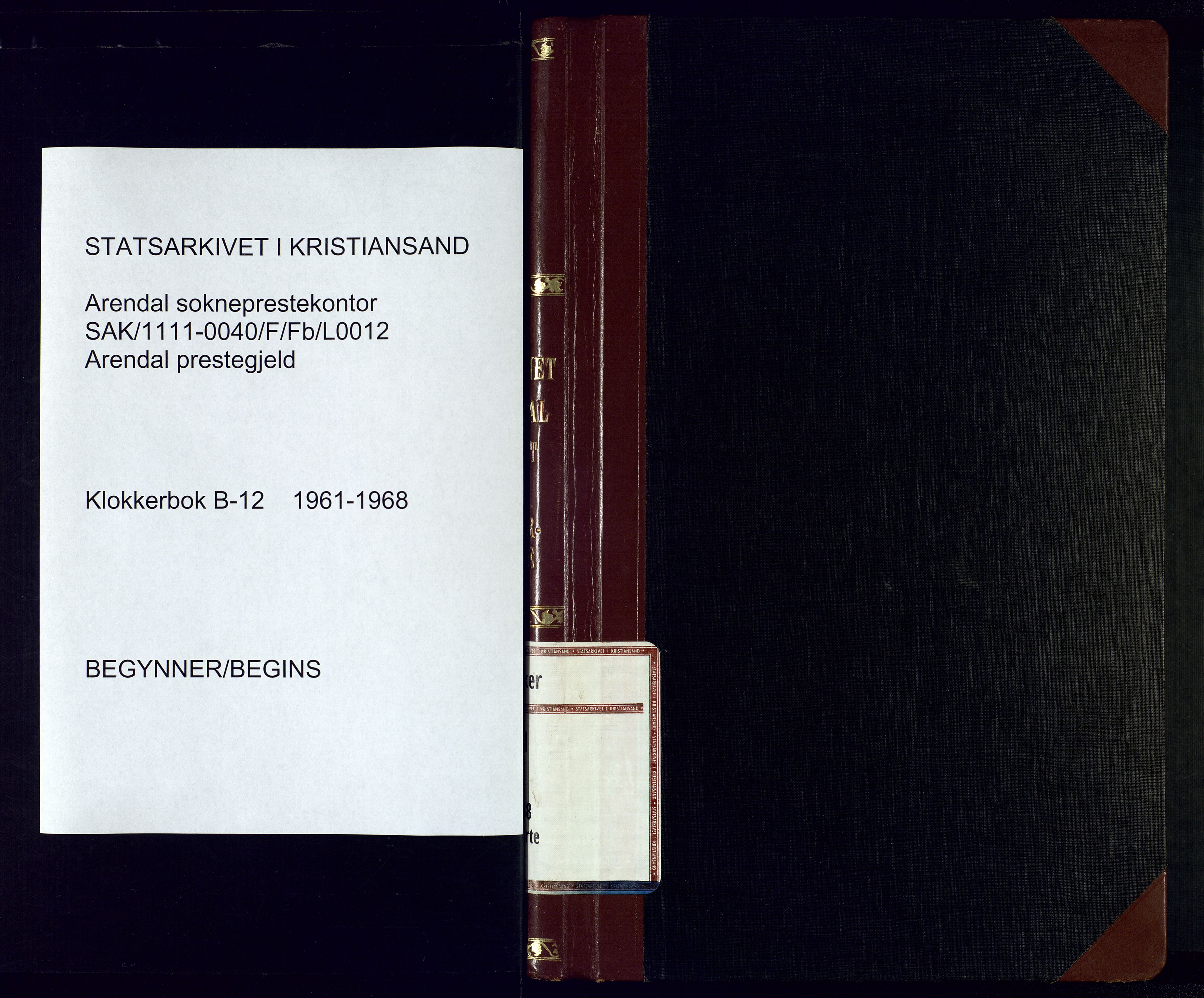 Arendal sokneprestkontor, Trefoldighet, SAK/1111-0040/F/Fb/L0012: Klokkerbok nr. B-12, 1961-1968