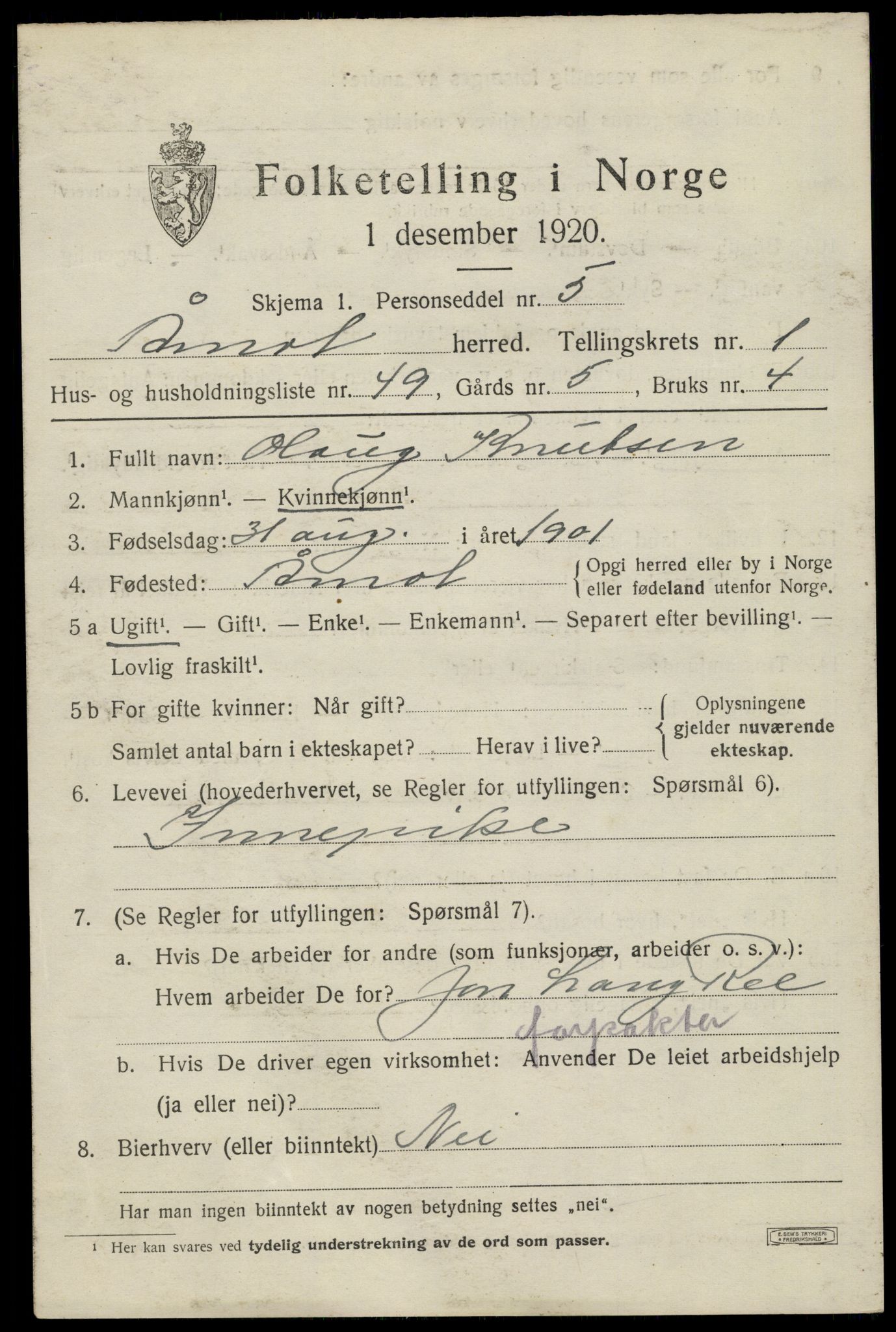 SAH, Folketelling 1920 for 0429 Åmot herred, 1920, s. 2051