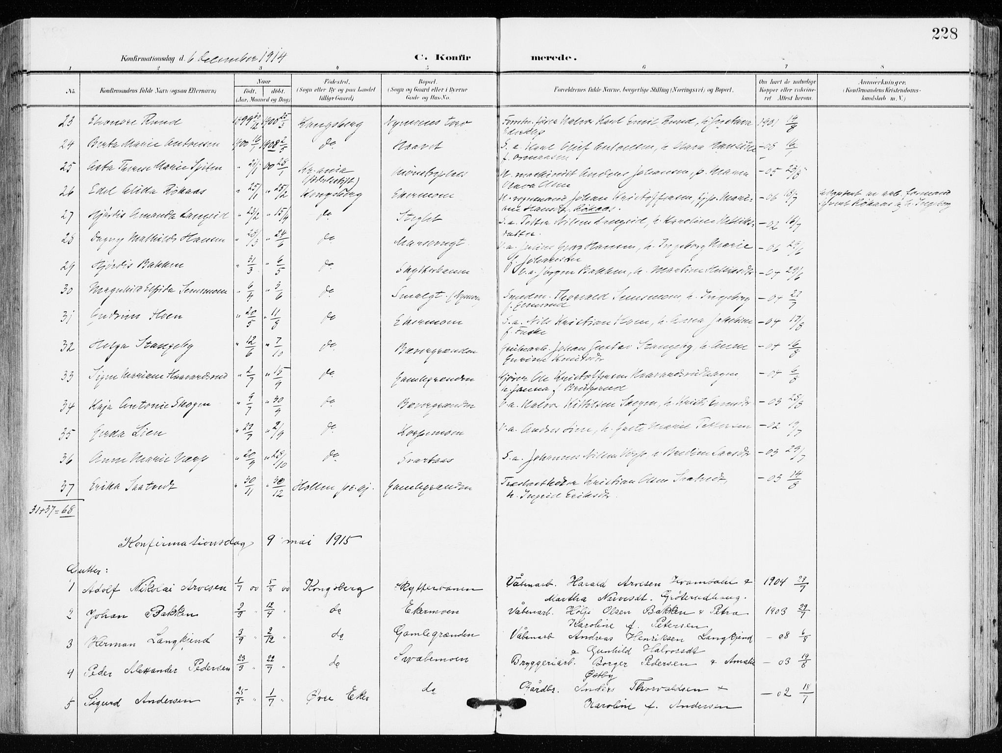 Kongsberg kirkebøker, AV/SAKO-A-22/F/Fb/L0004: Ministerialbok nr. II 4, 1906-1918, s. 228