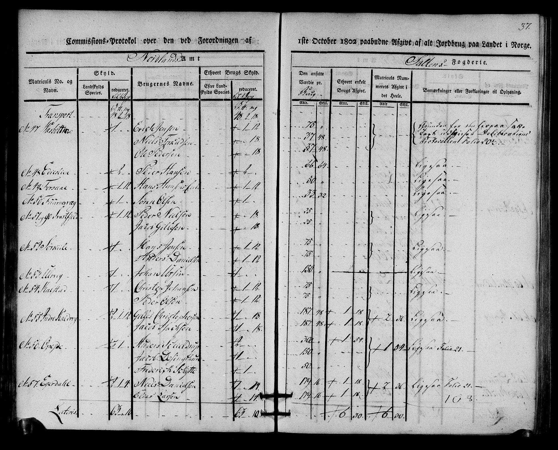 Rentekammeret inntil 1814, Realistisk ordnet avdeling, AV/RA-EA-4070/N/Ne/Nea/L0160: Salten fogderi. Kommisjonsprotokoll, 1803, s. 36