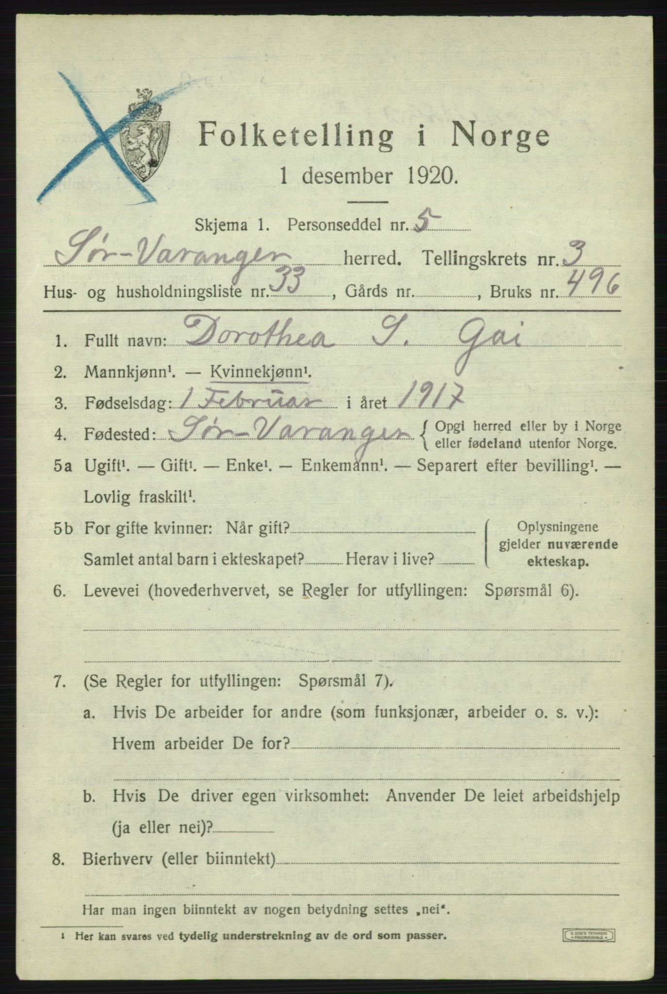 SATØ, Folketelling 1920 for 2030 Sør-Varanger herred, 1920, s. 2796