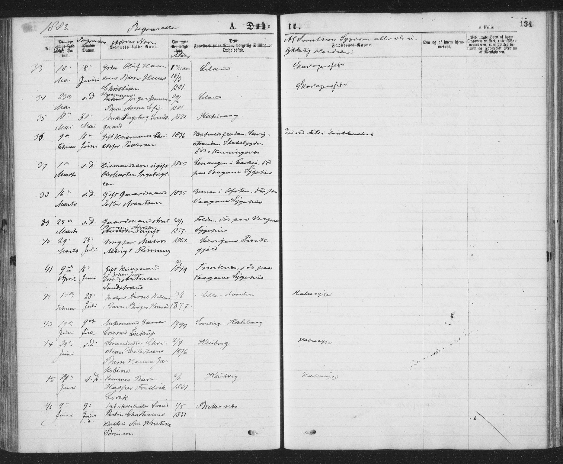 Ministerialprotokoller, klokkerbøker og fødselsregistre - Nordland, SAT/A-1459/874/L1058: Ministerialbok nr. 874A02, 1878-1883, s. 134