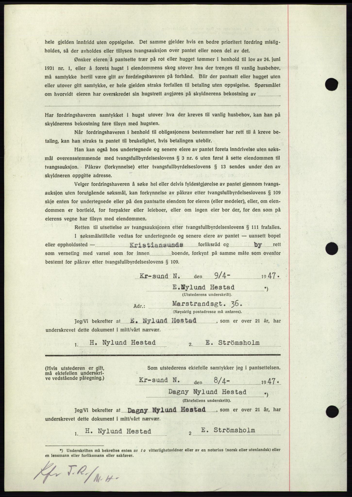 Nordmøre sorenskriveri, AV/SAT-A-4132/1/2/2Ca: Pantebok nr. B96, 1947-1947, Dagboknr: 812/1947