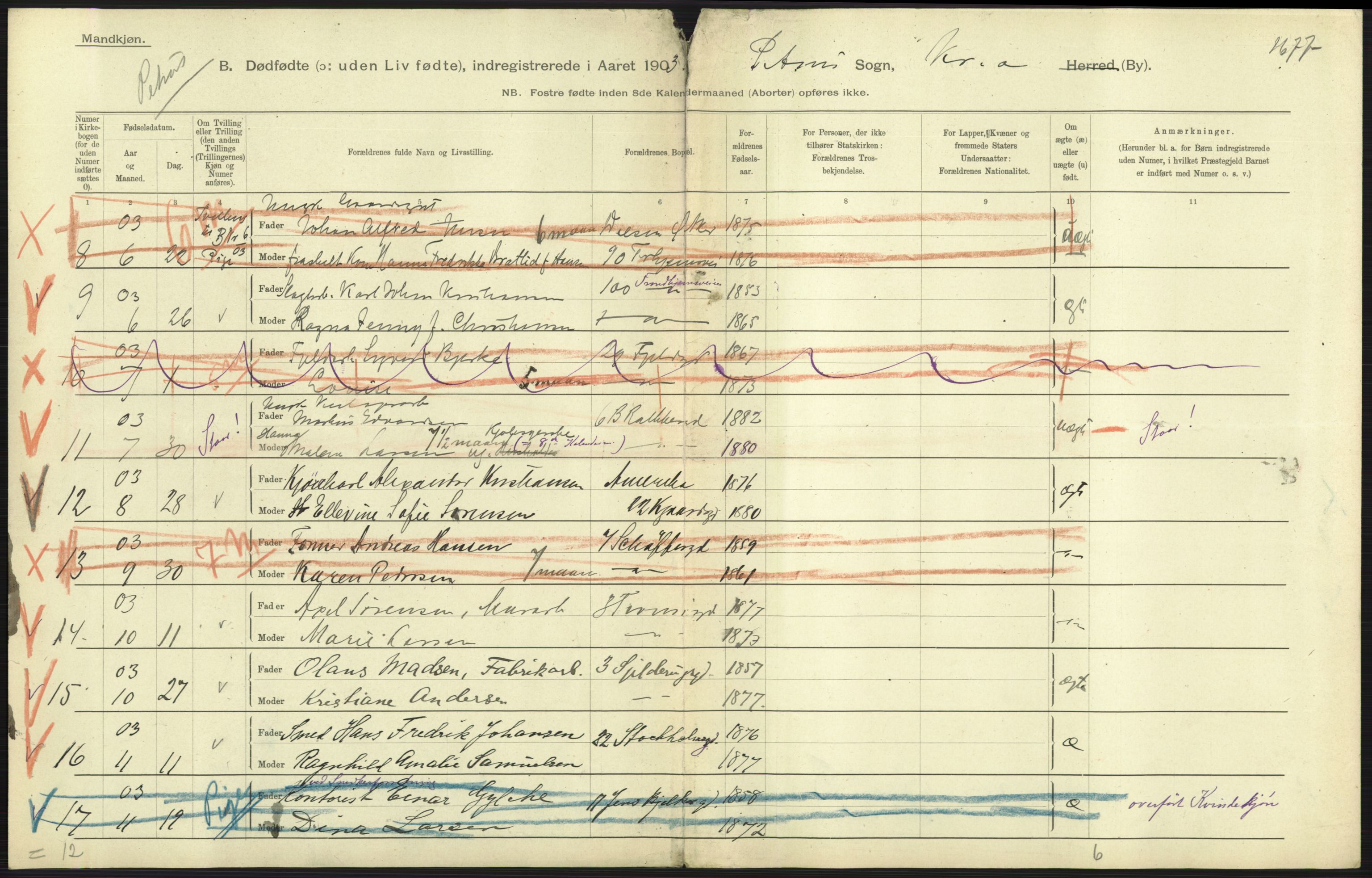 Statistisk sentralbyrå, Sosiodemografiske emner, Befolkning, AV/RA-S-2228/D/Df/Dfa/Dfaa/L0026: Smålenenes - Finnmarkens amt: Dødfødte. Byer., 1903, s. 35