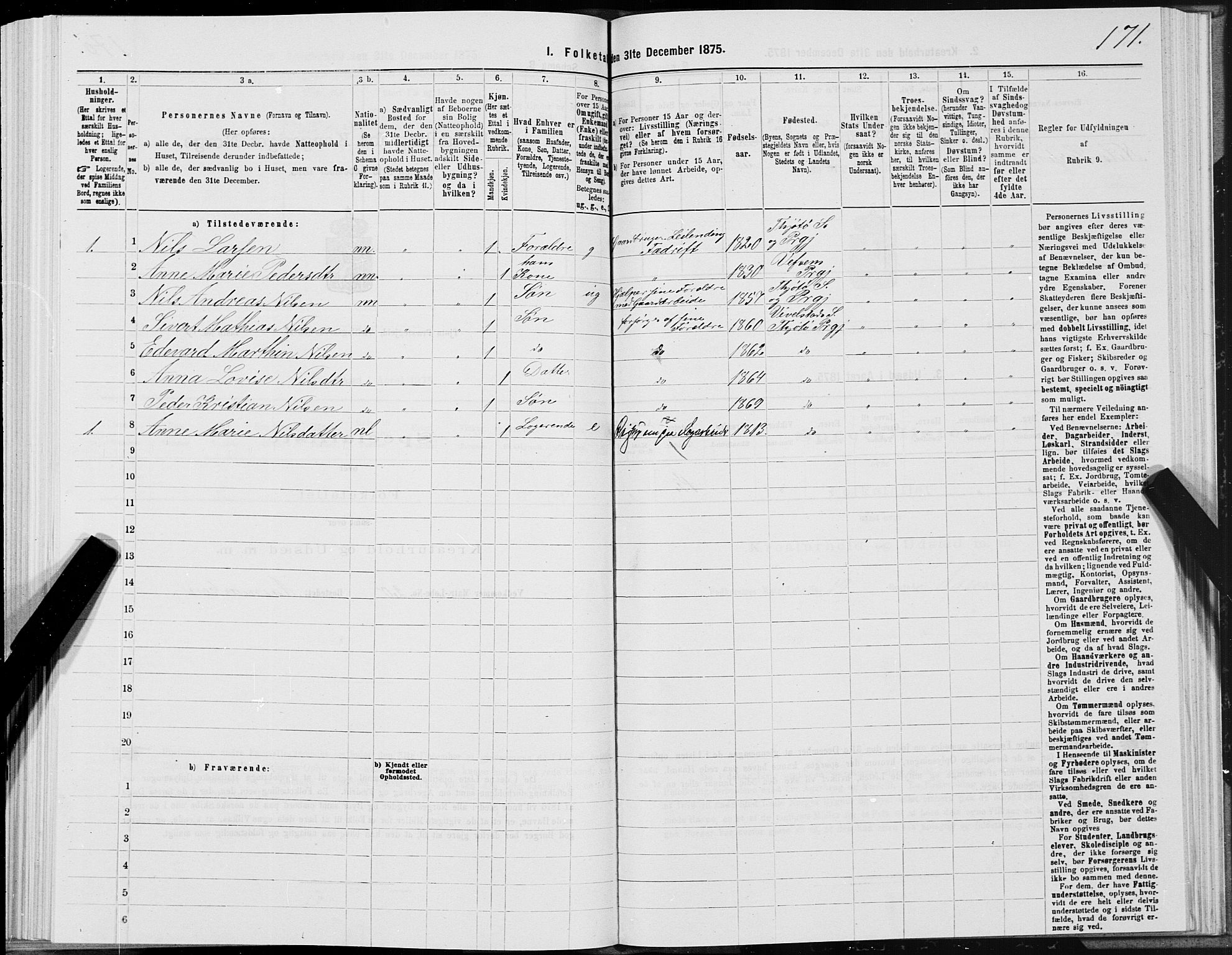 SAT, Folketelling 1875 for 1817P Tjøtta prestegjeld, 1875, s. 1171