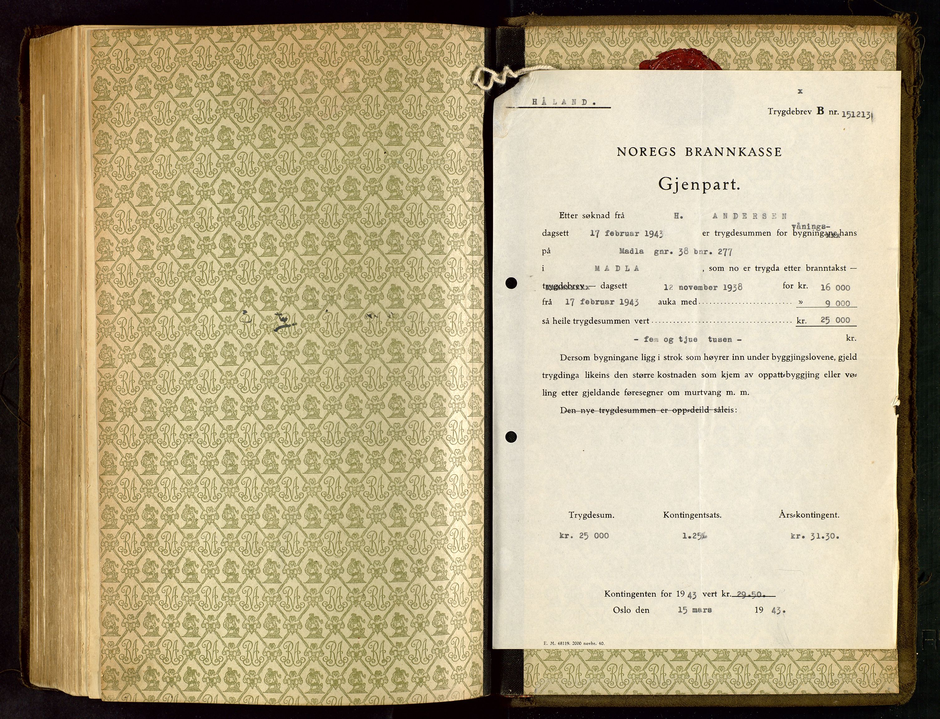 Håland lensmannskontor, AV/SAST-A-100100/Go/L0005: "Brandtakstprotokoll"  Register i boken., 1929-1948