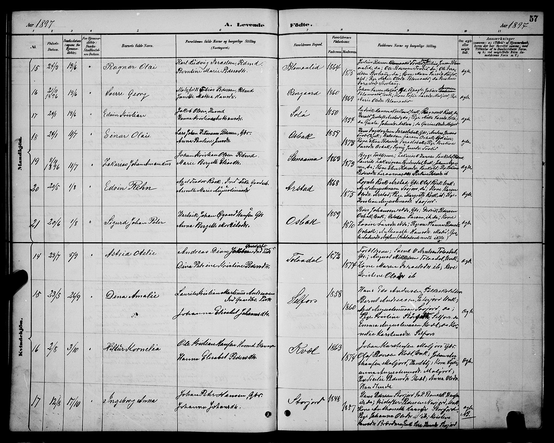 Ministerialprotokoller, klokkerbøker og fødselsregistre - Nordland, AV/SAT-A-1459/846/L0654: Klokkerbok nr. 846C04, 1887-1901, s. 57