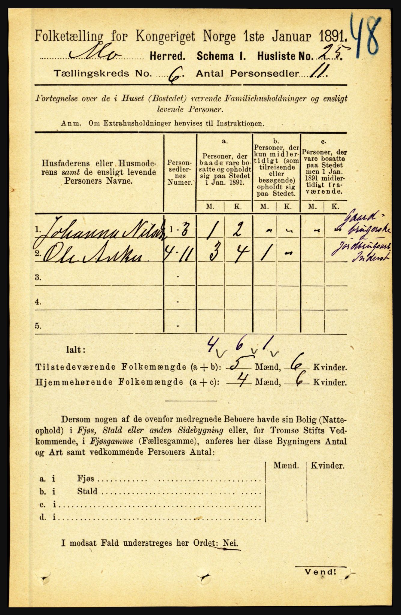 RA, Folketelling 1891 for 1833 Mo herred, 1891, s. 2189