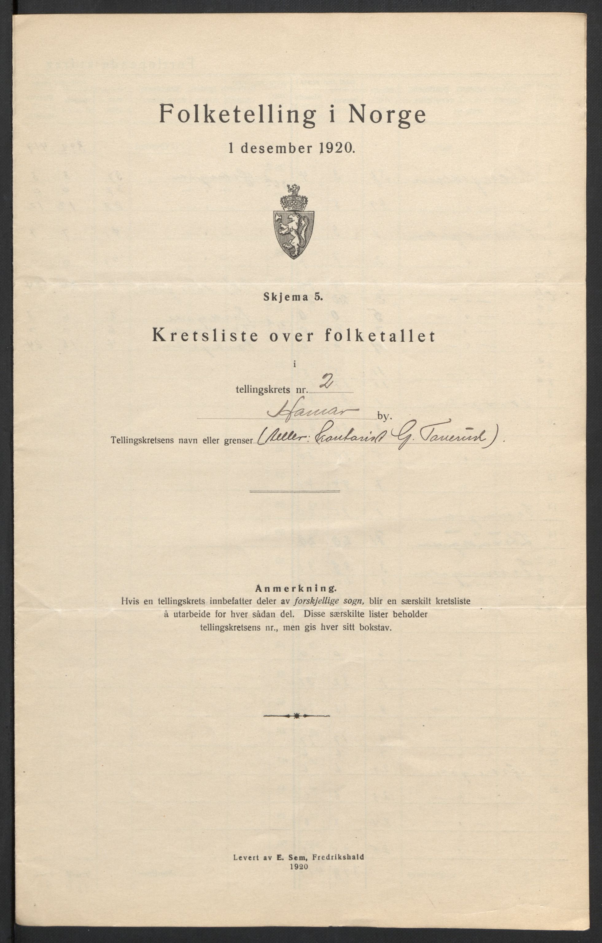 SAH, Folketelling 1920 for 0401 Hamar kjøpstad, 1920, s. 9