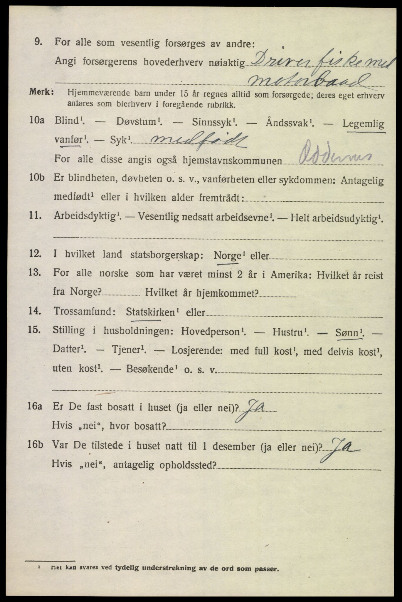 SAK, Folketelling 1920 for 1012 Oddernes herred, 1920, s. 3906