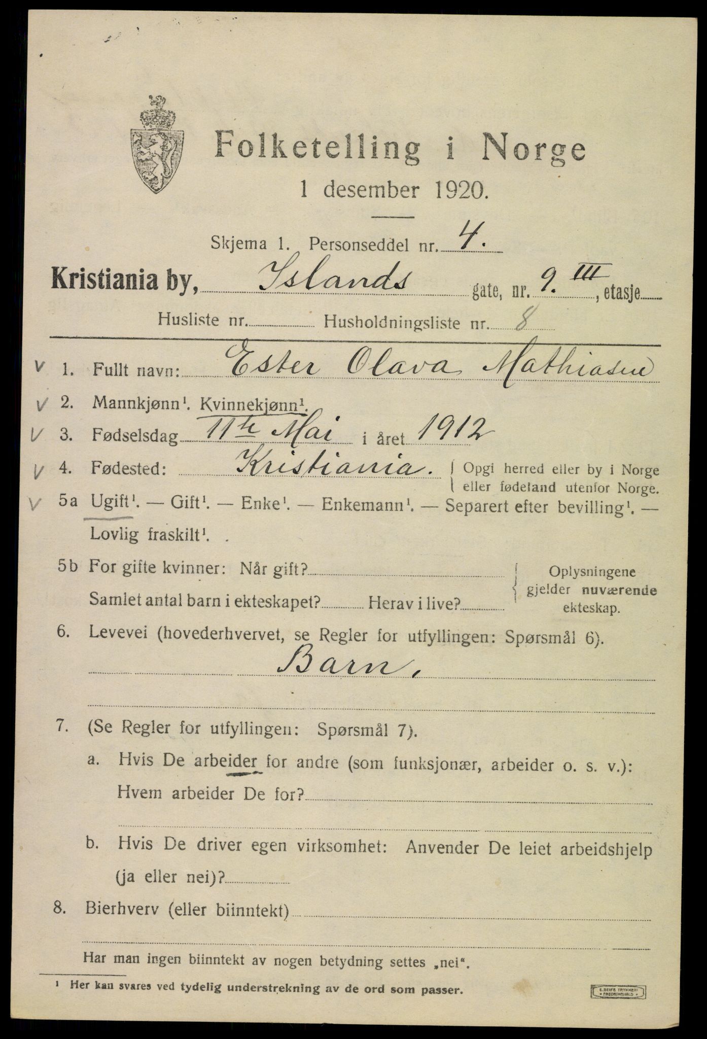SAO, Folketelling 1920 for 0301 Kristiania kjøpstad, 1920, s. 312337