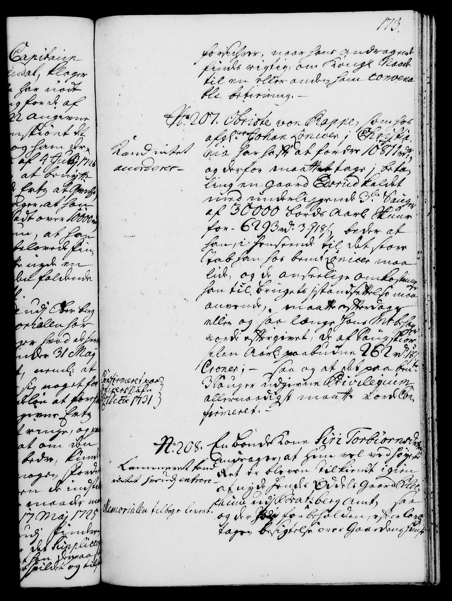 Rentekammeret, Kammerkanselliet, AV/RA-EA-3111/G/Gh/Gha/L0014: Norsk ekstraktmemorialprotokoll. Merket RK 53.59, 1731-1732, s. 173