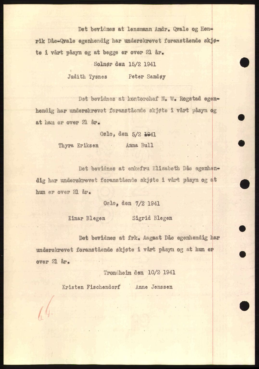 Nordre Sunnmøre sorenskriveri, AV/SAT-A-0006/1/2/2C/2Ca: Pantebok nr. A10, 1940-1941, Dagboknr: 280/1941