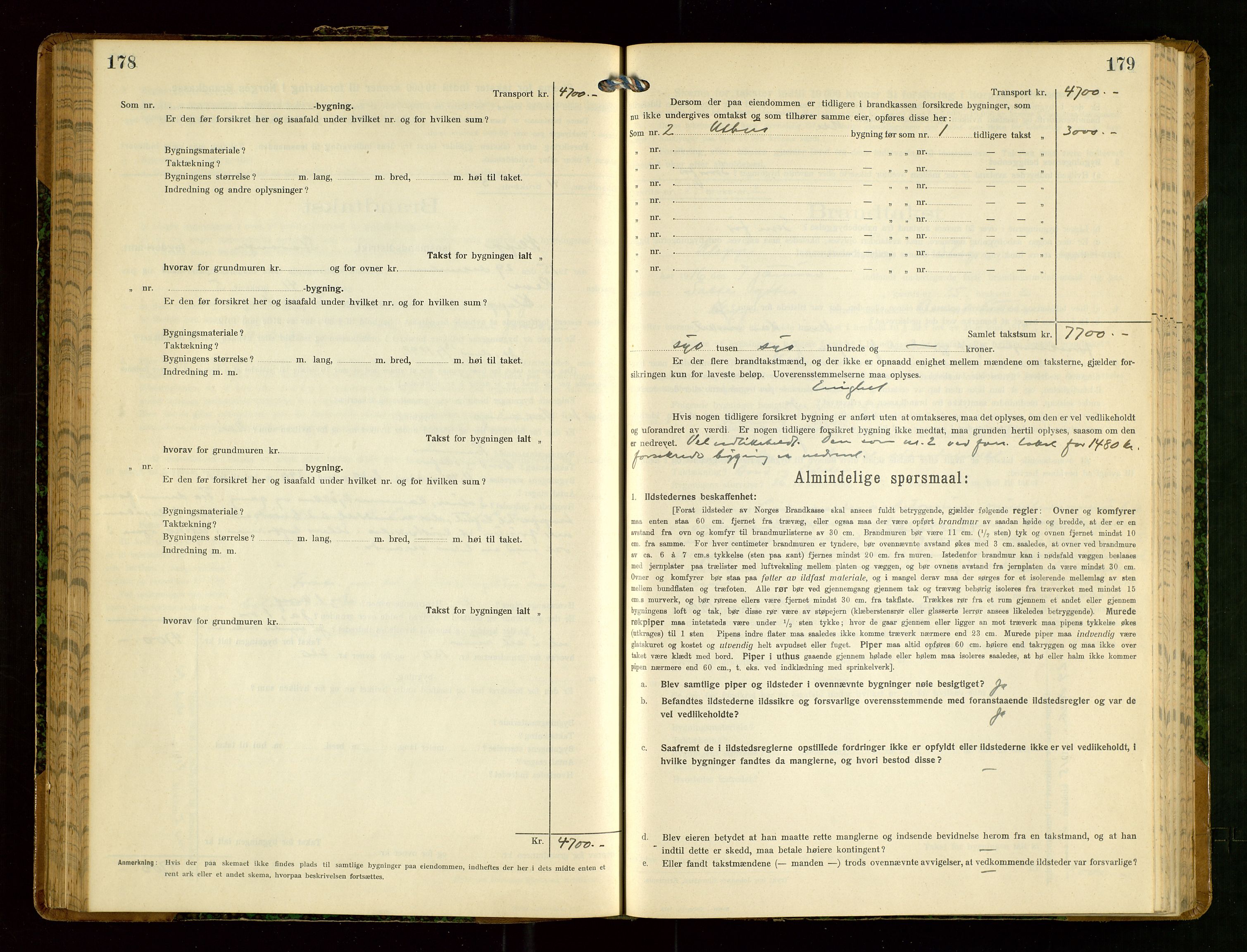 Klepp lensmannskontor, AV/SAST-A-100163/Goc/L0008: "Brandtakstprotokol" m/register, 1914-1917, s. 178-179