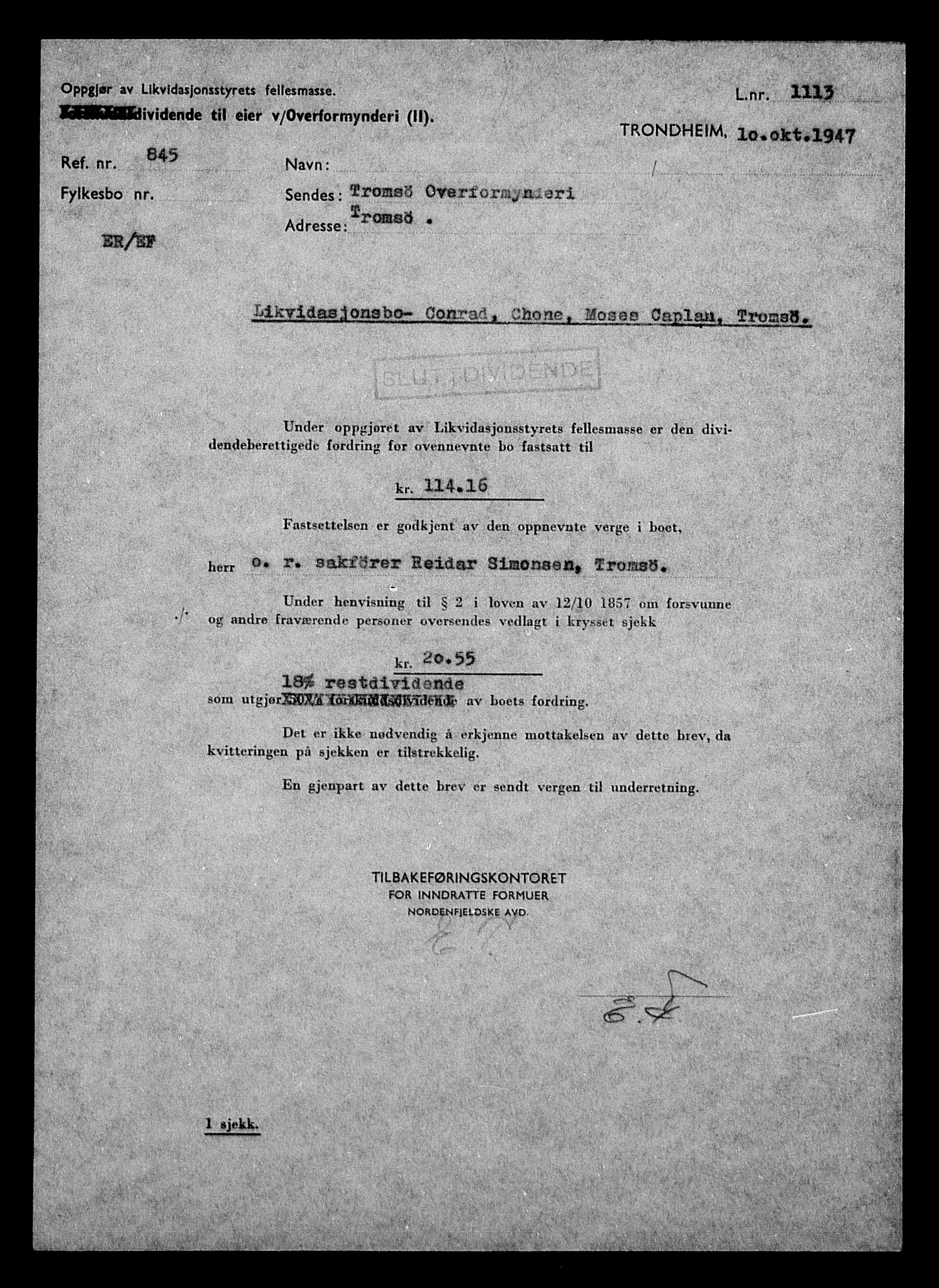 Justisdepartementet, Tilbakeføringskontoret for inndratte formuer, AV/RA-S-1564/H/Hc/Hcb/L0910: --, 1945-1947, s. 453