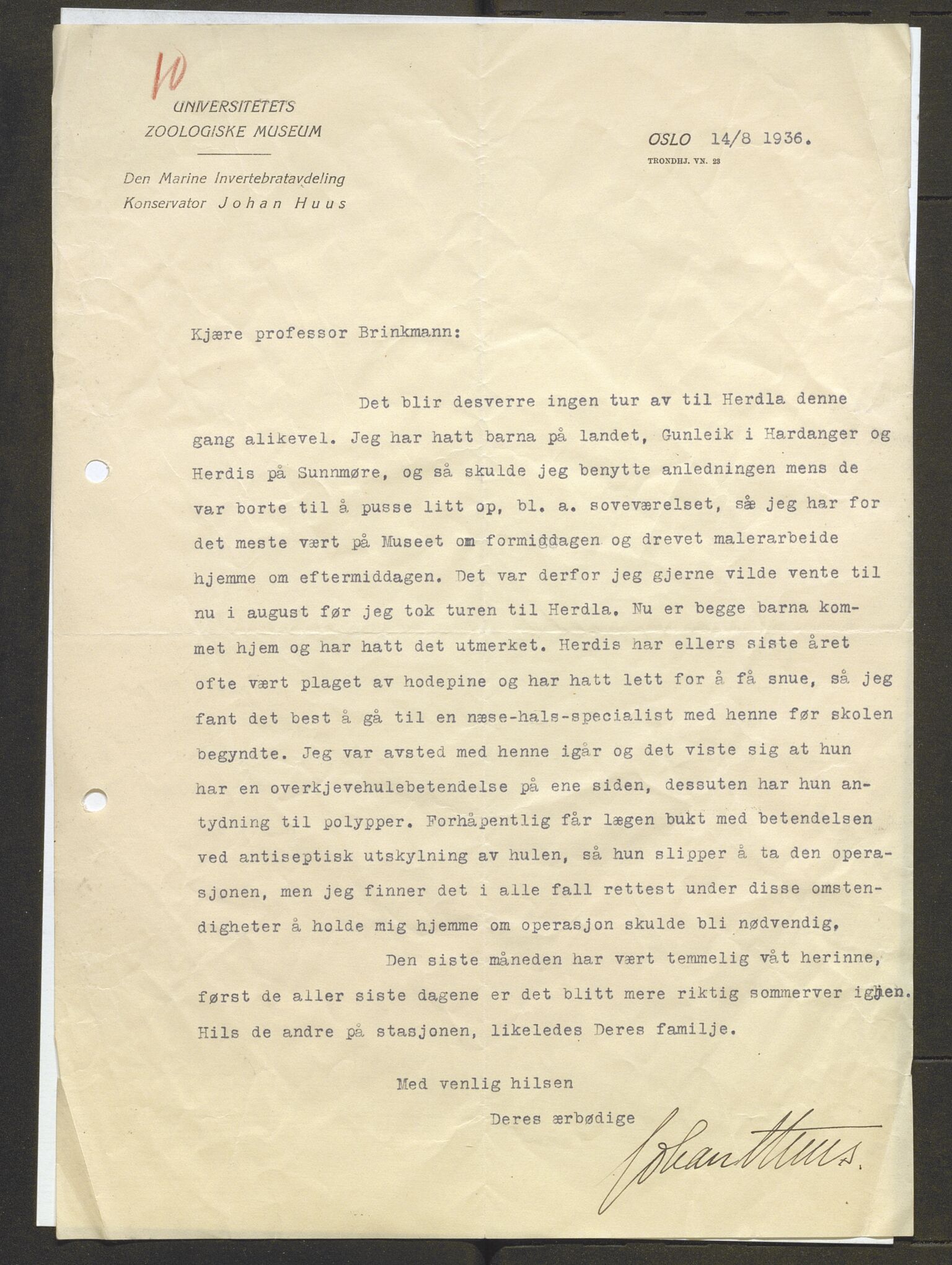 Bergens Museum, AV/SAB-A-17301/13/D/L0002: Korrespondanse , 1928-1940, s. 556
