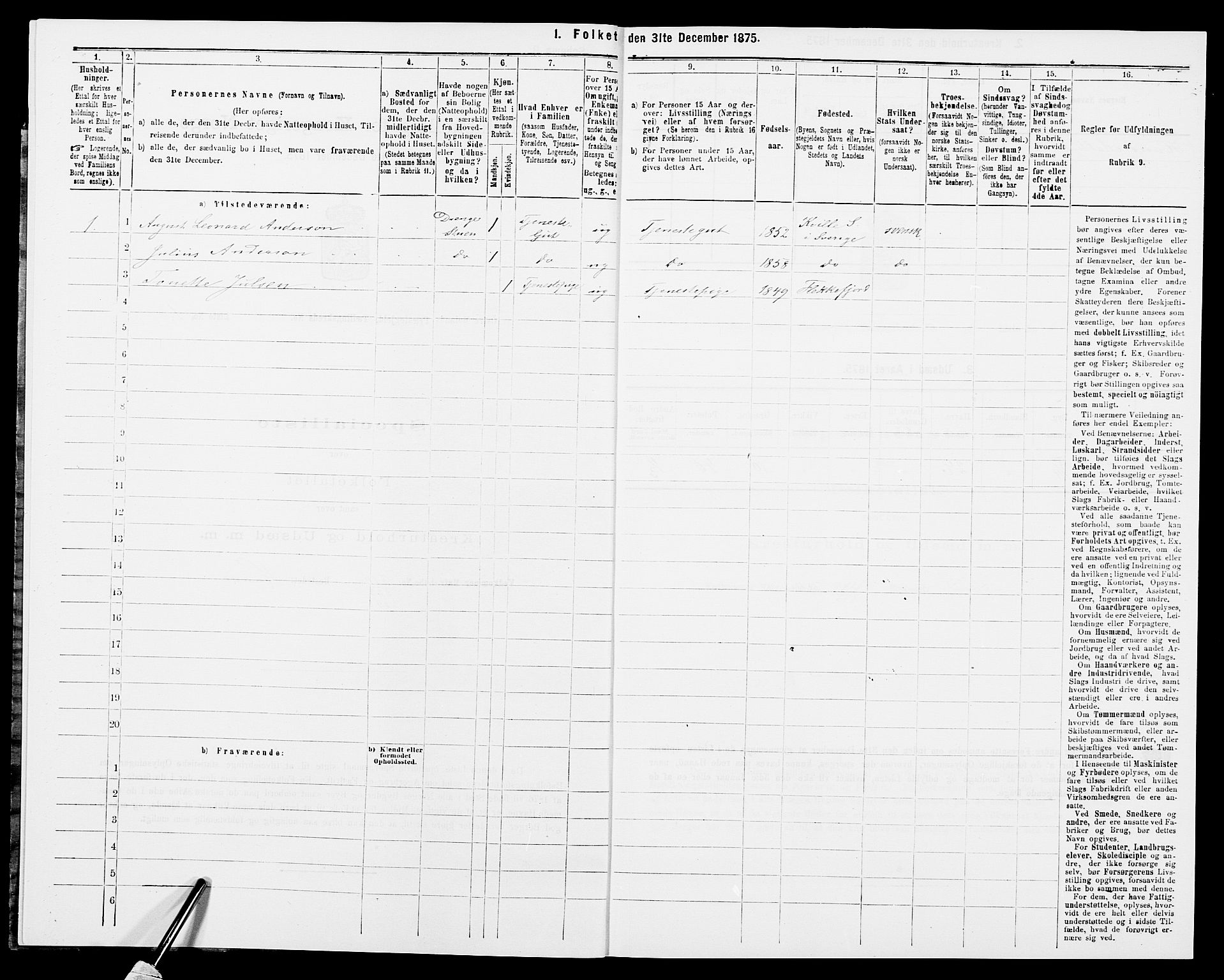 SAK, Folketelling 1875 for 0918P Austre Moland prestegjeld, 1875, s. 2318