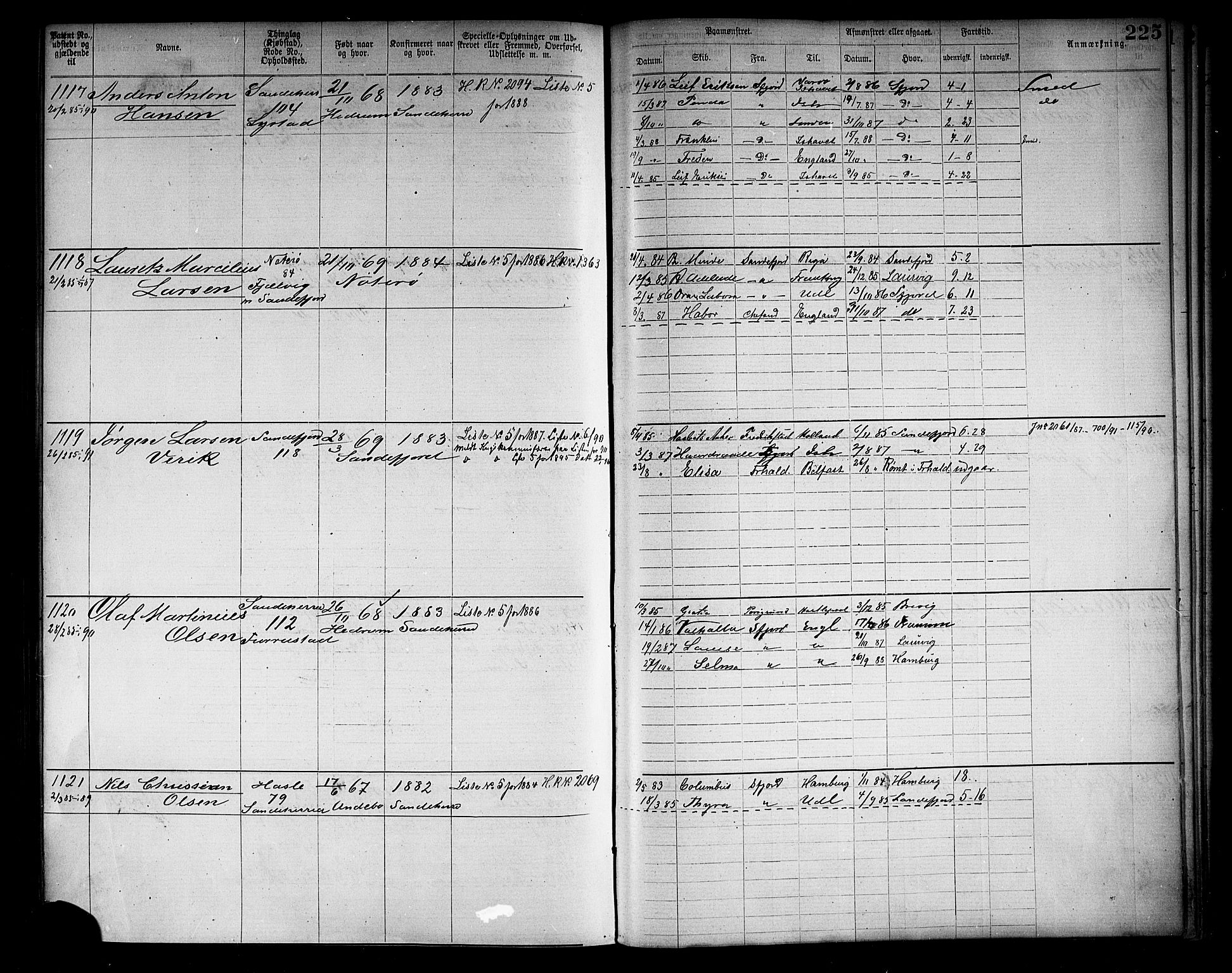 Sandefjord innrulleringskontor, AV/SAKO-A-788/F/Fa/L0002: Annotasjonsrulle, 1868-1869, s. 227