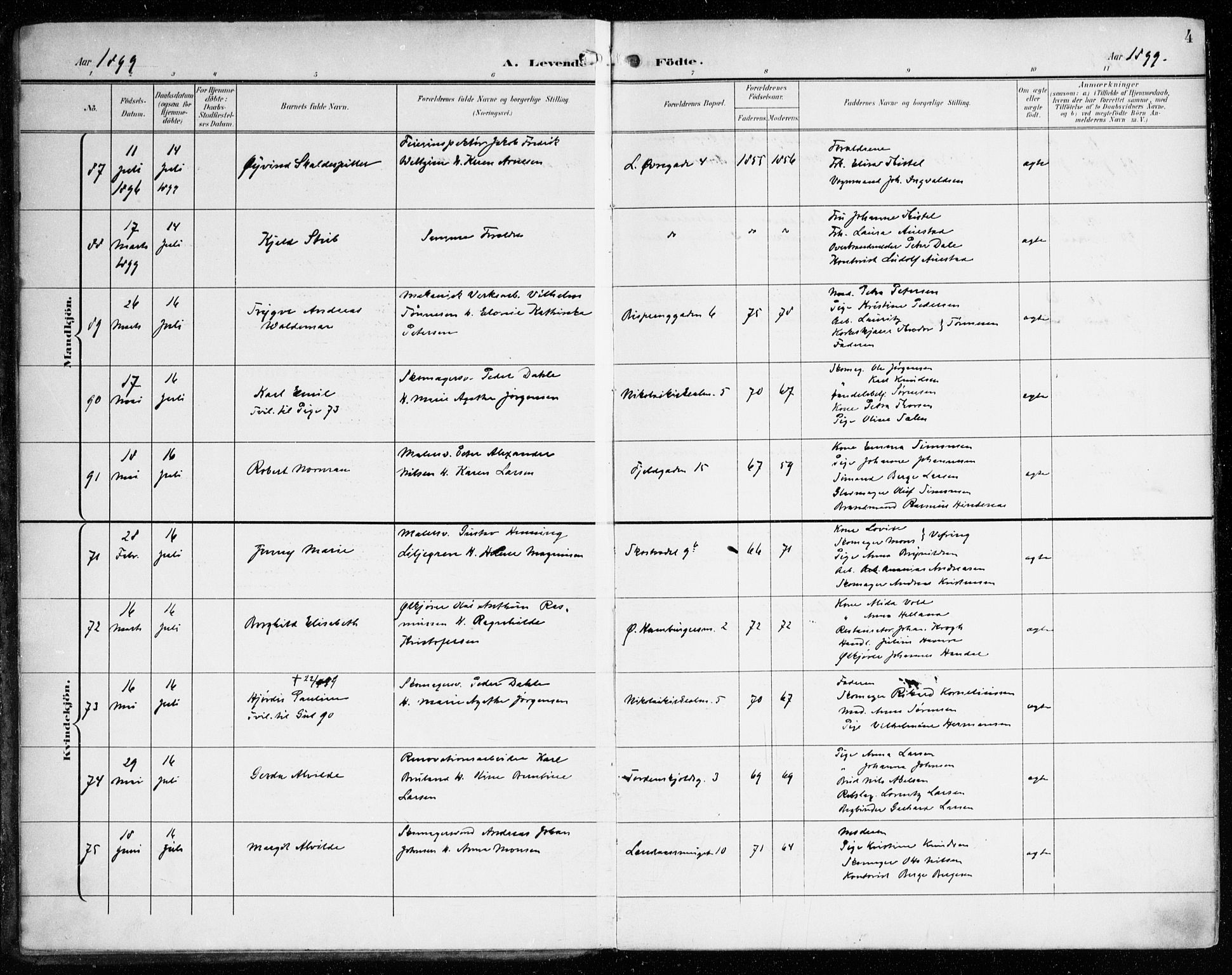 Korskirken sokneprestembete, SAB/A-76101/H/Haa/L0023: Ministerialbok nr. B 9, 1899-1908, s. 4