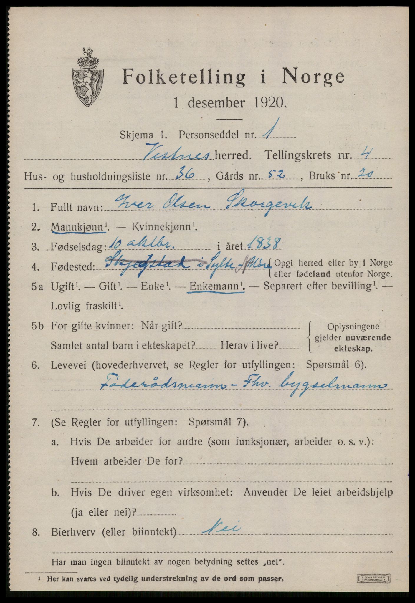 SAT, Folketelling 1920 for 1535 Vestnes herred, 1920, s. 3717