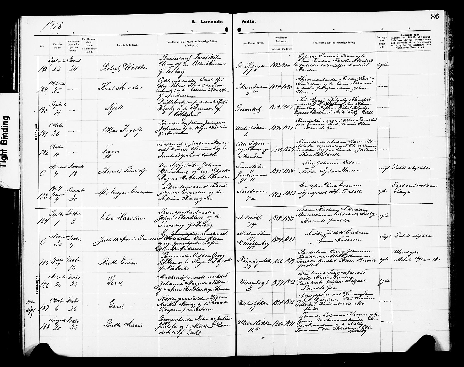 Ministerialprotokoller, klokkerbøker og fødselsregistre - Sør-Trøndelag, AV/SAT-A-1456/605/L0256: Klokkerbok nr. 605C03, 1916-1920, s. 86