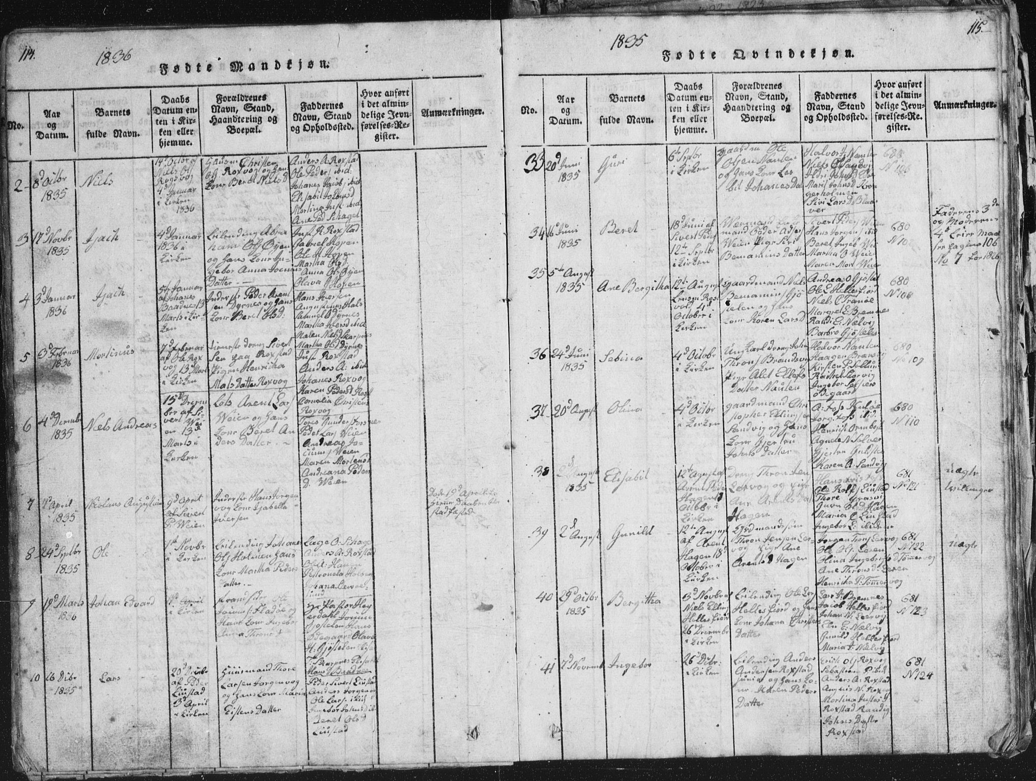 Ministerialprotokoller, klokkerbøker og fødselsregistre - Møre og Romsdal, AV/SAT-A-1454/581/L0942: Klokkerbok nr. 581C00, 1820-1836, s. 114-115