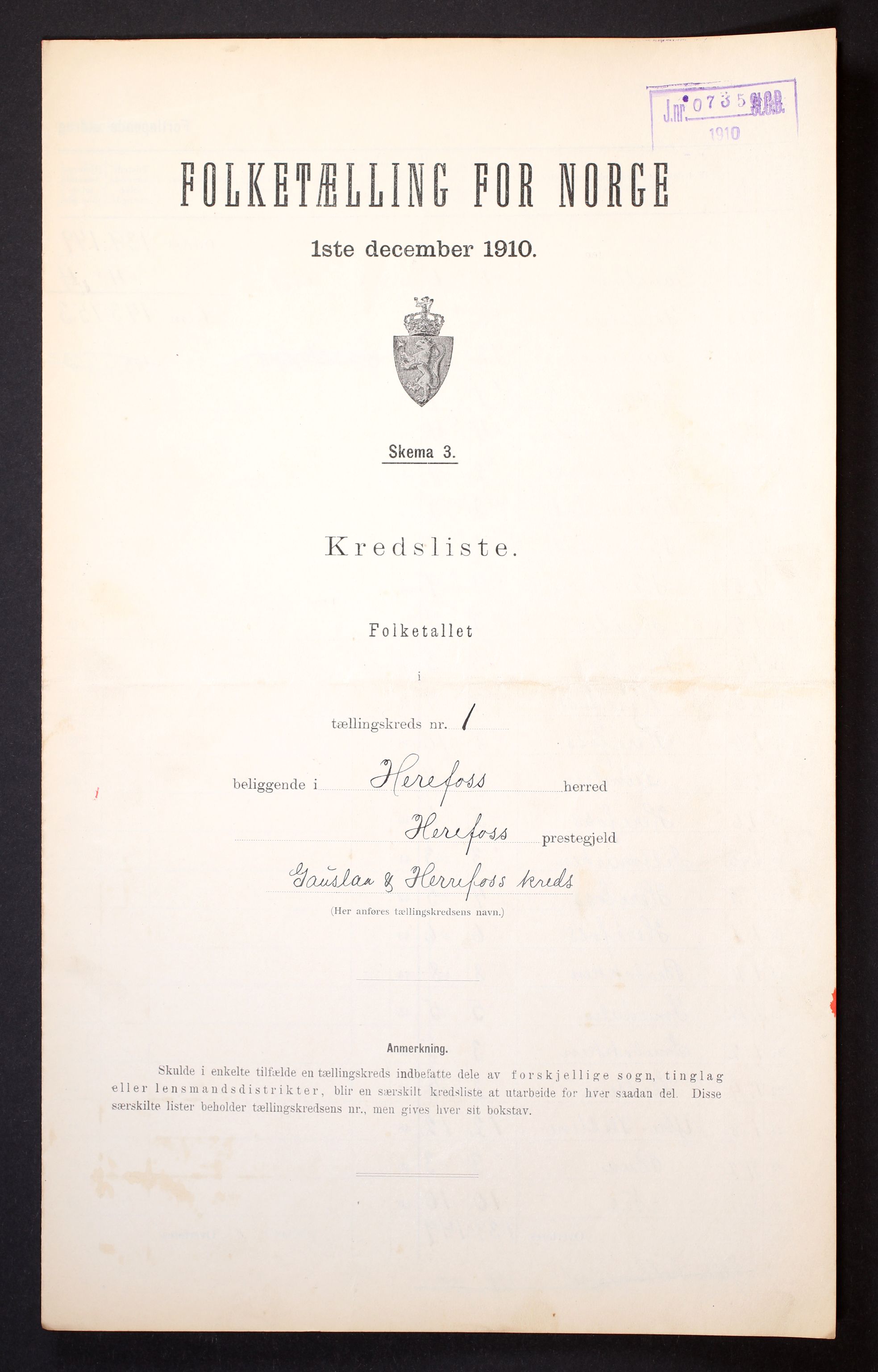 RA, Folketelling 1910 for 0933 Herefoss herred, 1910, s. 4