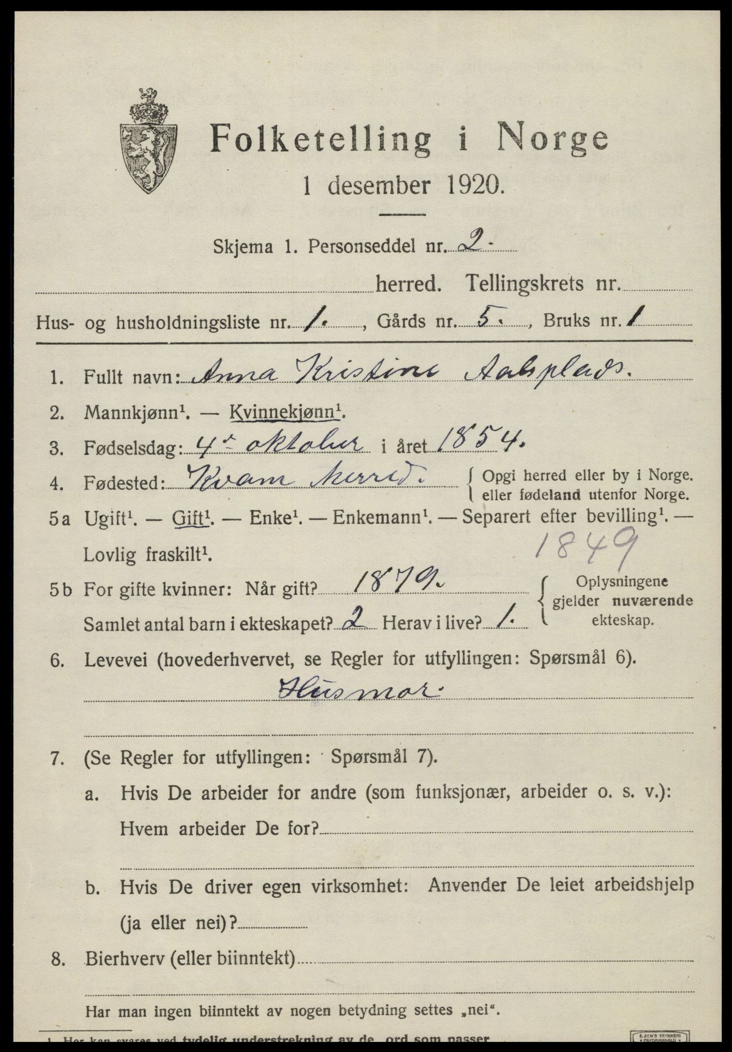 SAT, Folketelling 1920 for 1735 Kvam herred, 1920, s. 2517