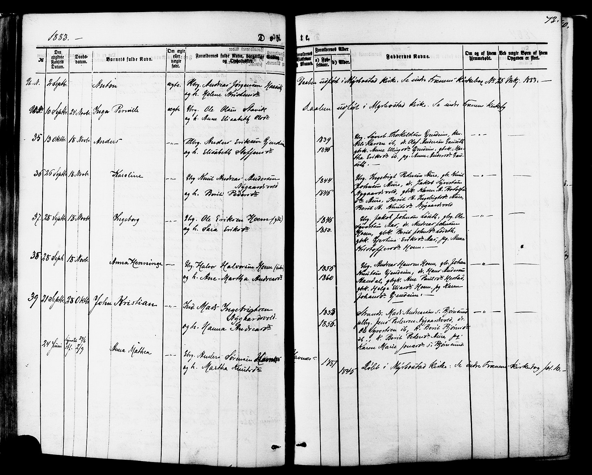 Ministerialprotokoller, klokkerbøker og fødselsregistre - Møre og Romsdal, AV/SAT-A-1454/565/L0749: Ministerialbok nr. 565A03, 1871-1886, s. 73