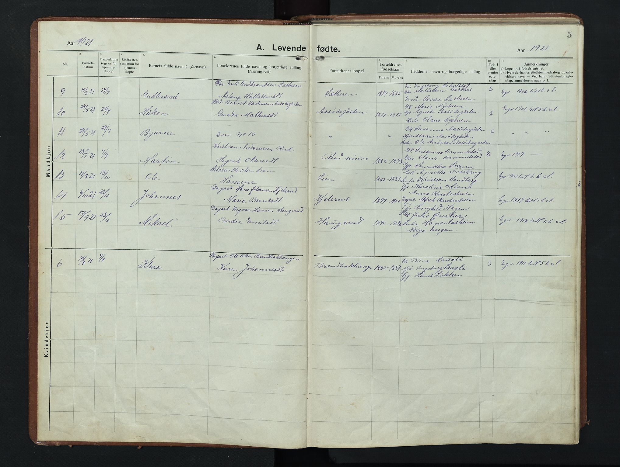 Nordre Land prestekontor, AV/SAH-PREST-124/H/Ha/Hab/L0009: Klokkerbok nr. 9, 1921-1956, s. 5