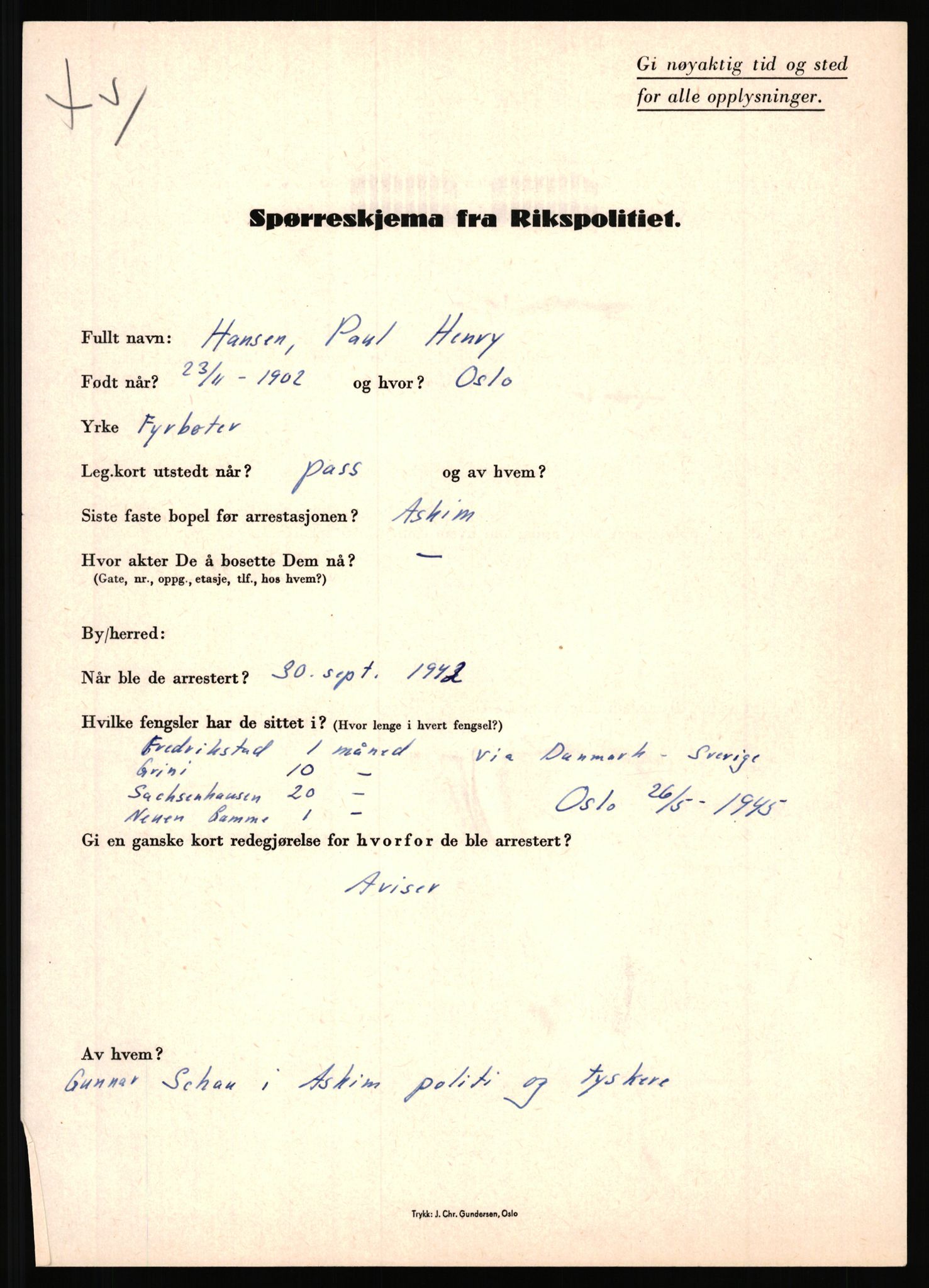 Rikspolitisjefen, AV/RA-S-1560/L/L0006: Hansen, Adolf Boye - Hemstad, Gunnar, 1940-1945, s. 432