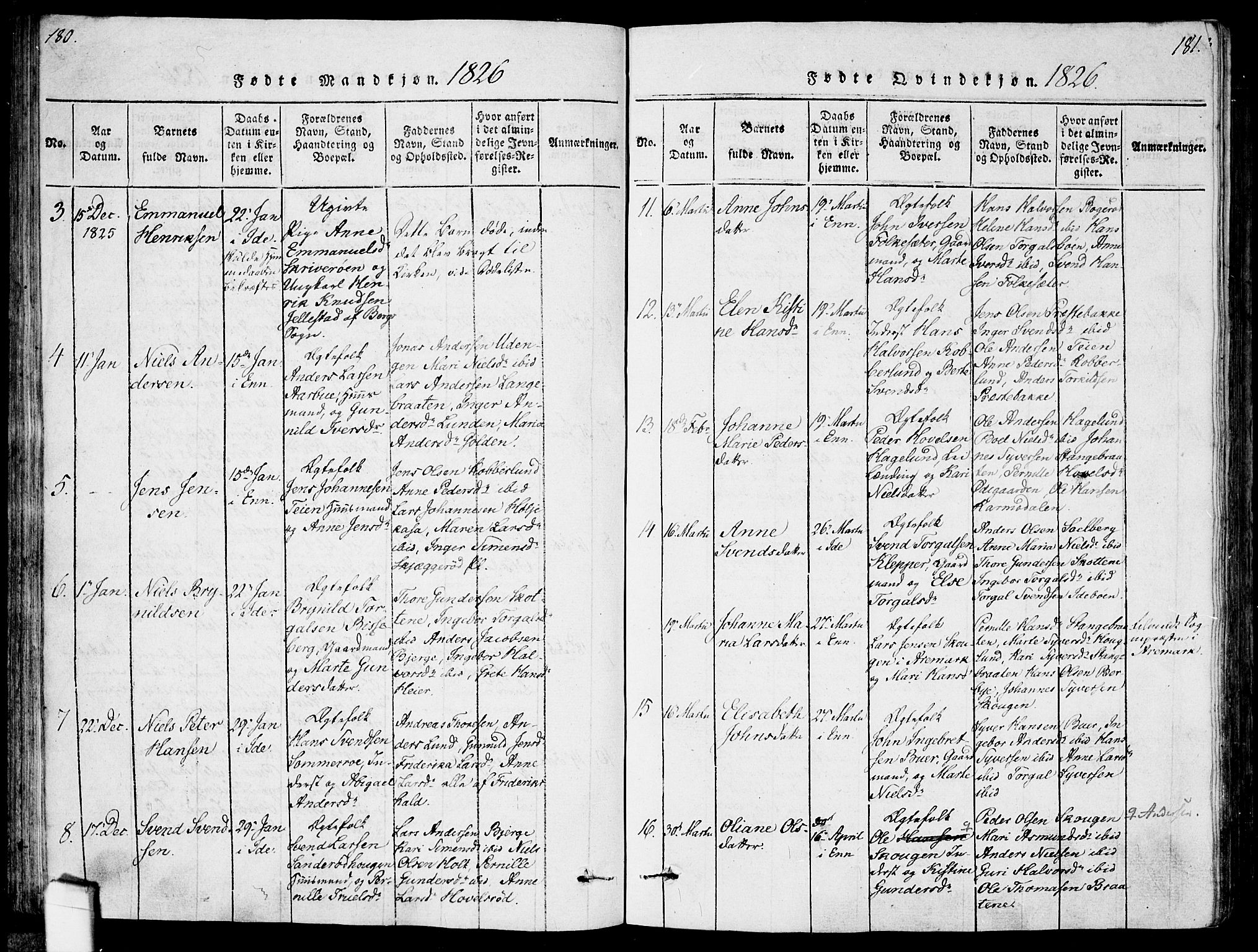 Idd prestekontor Kirkebøker, AV/SAO-A-10911/F/Fc/L0002: Ministerialbok nr. III 2, 1815-1831, s. 180-181