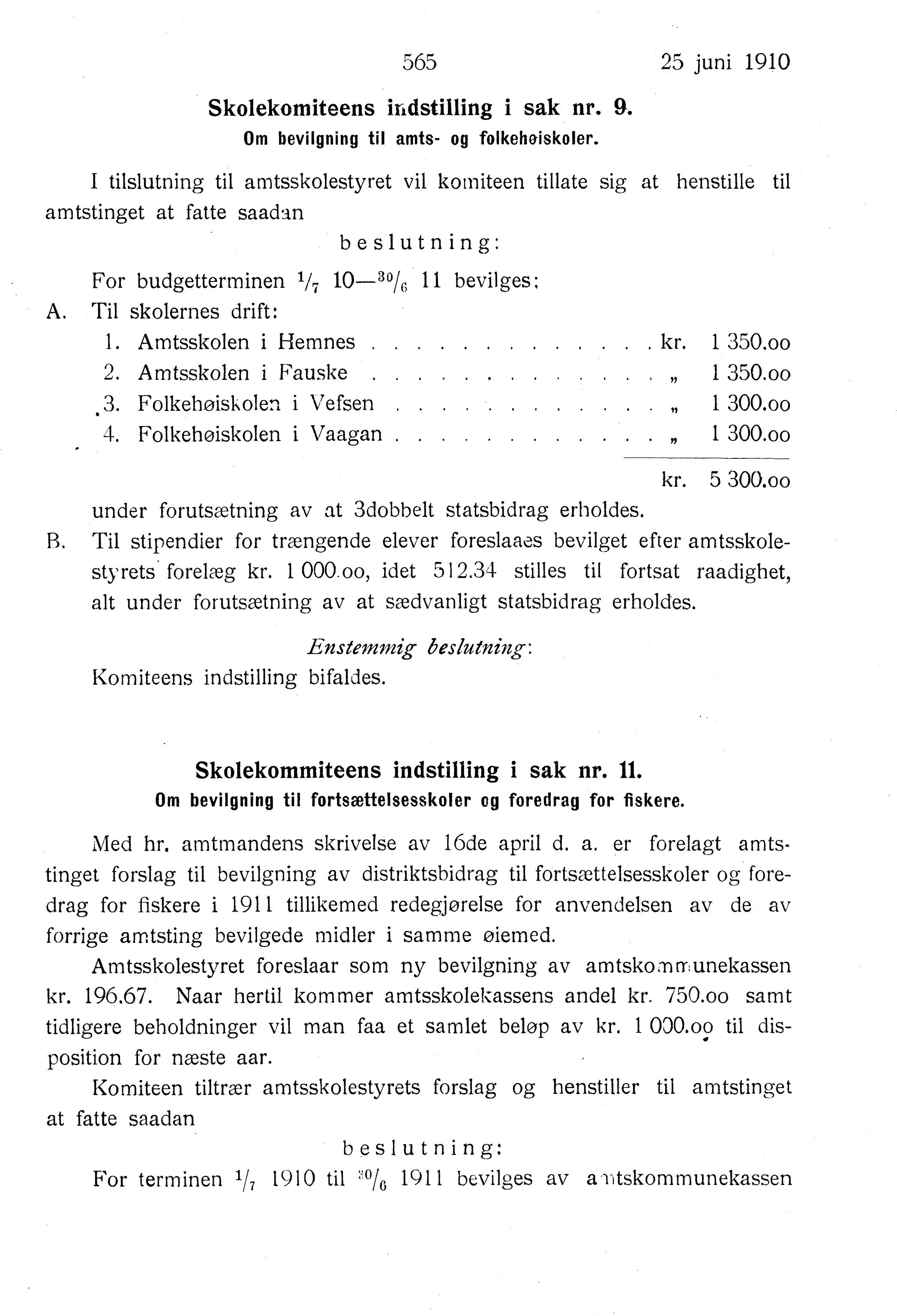 Nordland Fylkeskommune. Fylkestinget, AIN/NFK-17/176/A/Ac/L0033: Fylkestingsforhandlinger 1910, 1910