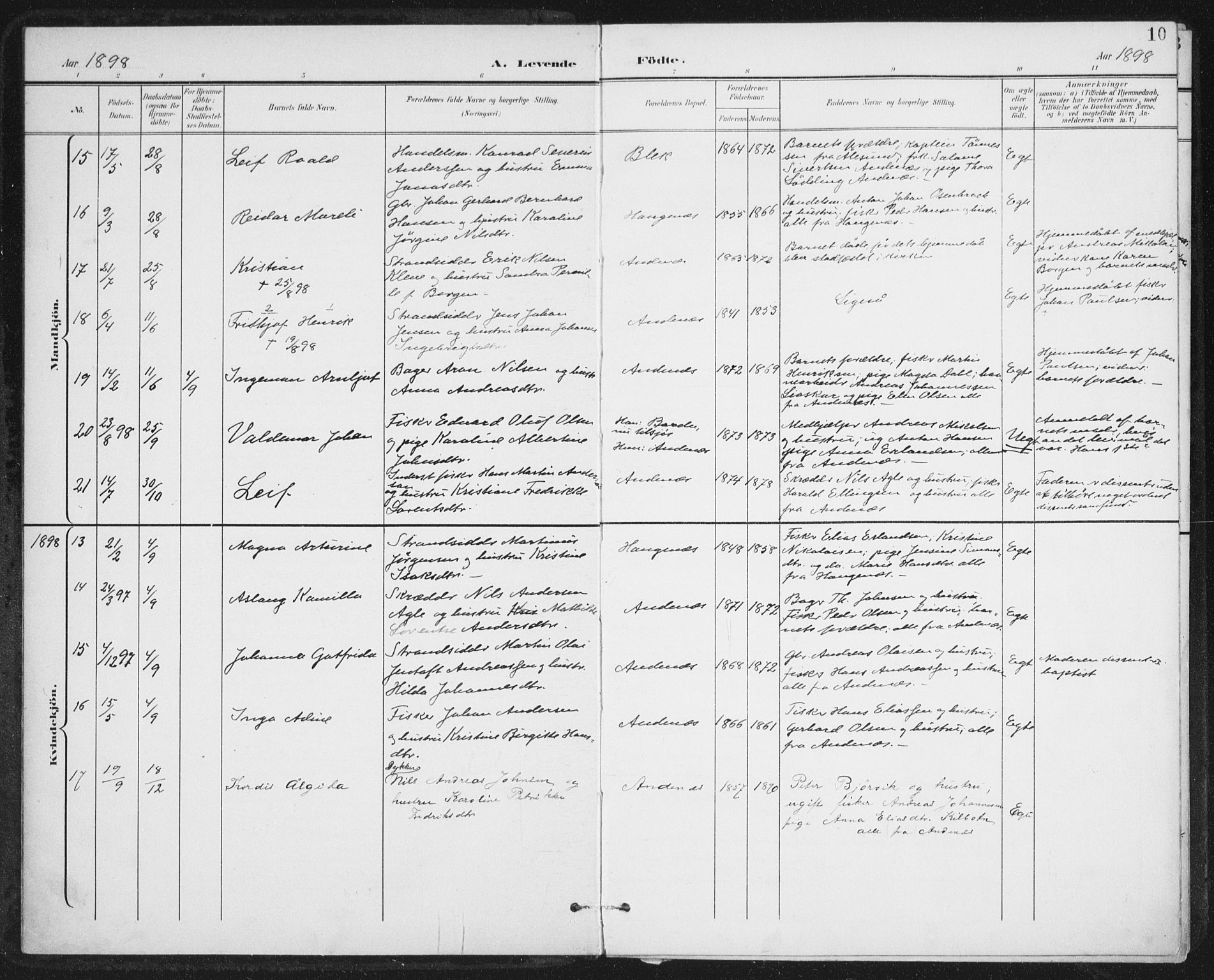 Ministerialprotokoller, klokkerbøker og fødselsregistre - Nordland, AV/SAT-A-1459/899/L1437: Ministerialbok nr. 899A05, 1897-1908, s. 10