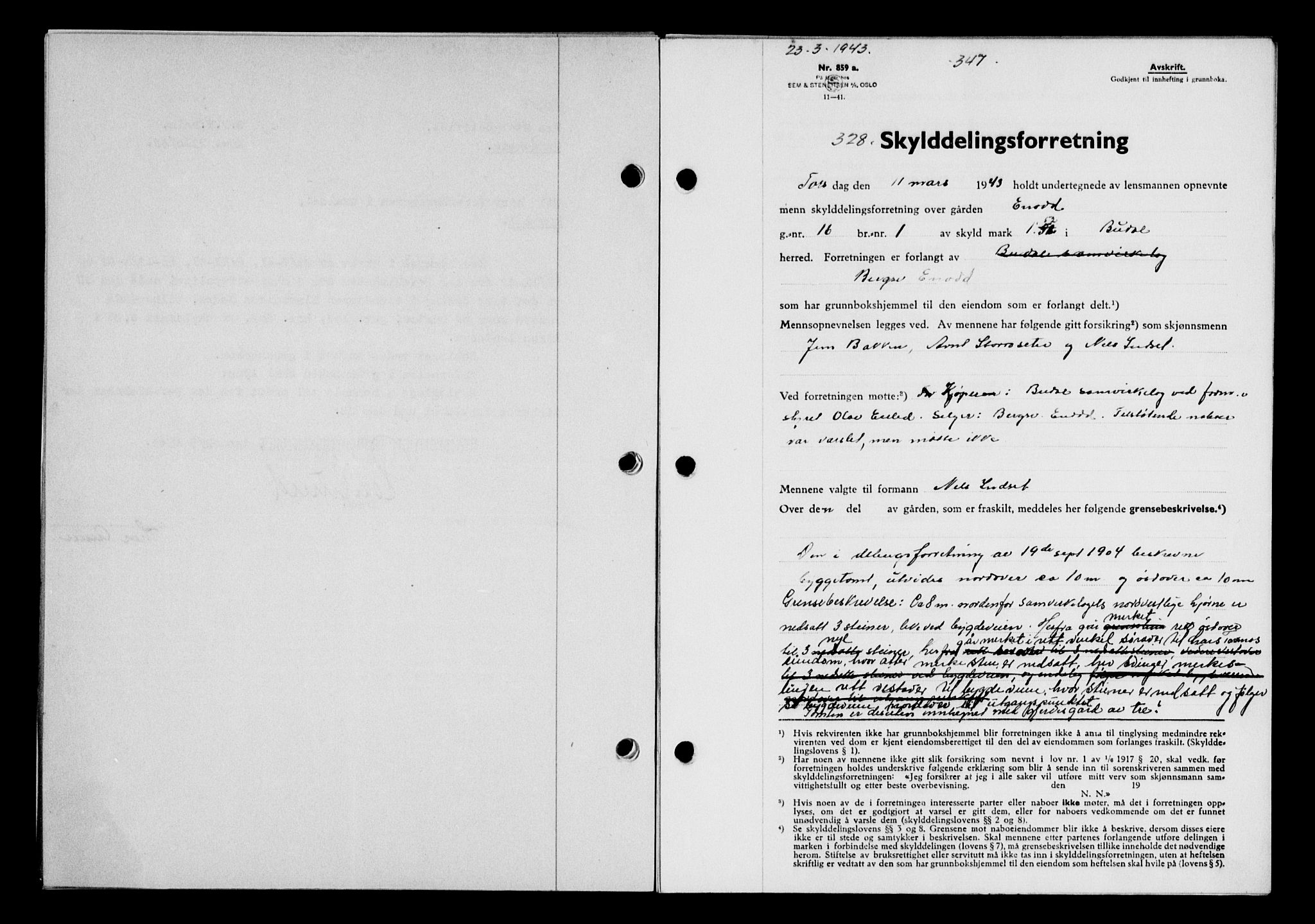 Gauldal sorenskriveri, SAT/A-0014/1/2/2C/L0056: Pantebok nr. 61, 1942-1943, Dagboknr: 328/1943