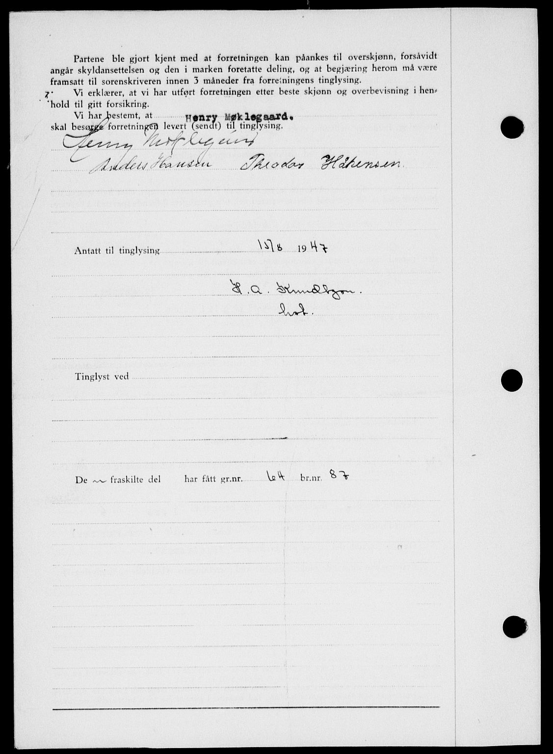 Onsøy sorenskriveri, SAO/A-10474/G/Ga/Gab/L0021: Pantebok nr. II A-21, 1947-1947, Dagboknr: 2144/1947