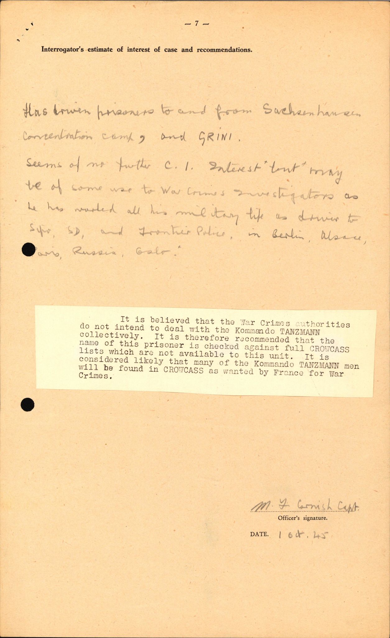 Forsvaret, Forsvarets overkommando II, AV/RA-RAFA-3915/D/Db/L0028: CI Questionaires. Tyske okkupasjonsstyrker i Norge. Tyskere., 1945-1946, s. 452