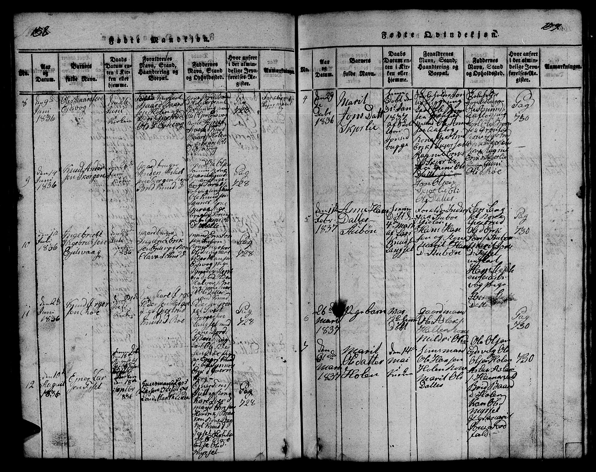 Ministerialprotokoller, klokkerbøker og fødselsregistre - Møre og Romsdal, AV/SAT-A-1454/551/L0629: Klokkerbok nr. 551C01, 1818-1839, s. 158-159