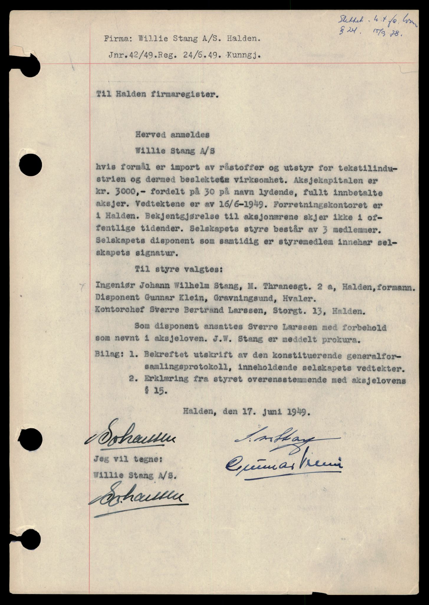 Halden tingrett, AV/SAT-A-10067/K/Kb/Kba/L0020: Aksjeselskap, St-Sy, 1944-1990