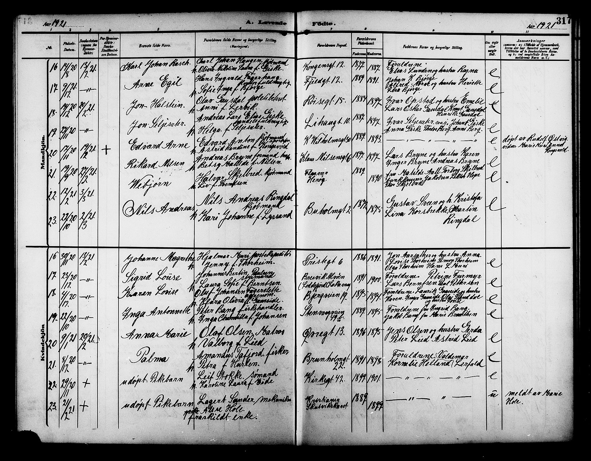 Ministerialprotokoller, klokkerbøker og fødselsregistre - Møre og Romsdal, AV/SAT-A-1454/529/L0471: Klokkerbok nr. 529C08, 1909-1921, s. 317