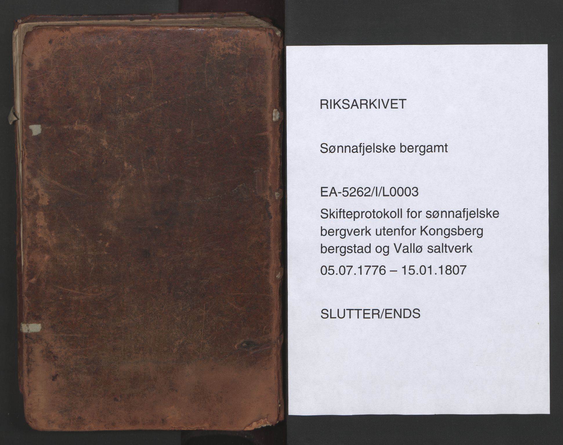 Sønnafjelske bergamt , SAKO/EA-5262/I/L0003: Skifteprotokoll for sønnafjelske bergverk utenfor Kongsberg bergstad og Vallø saltverk, 1776-1807