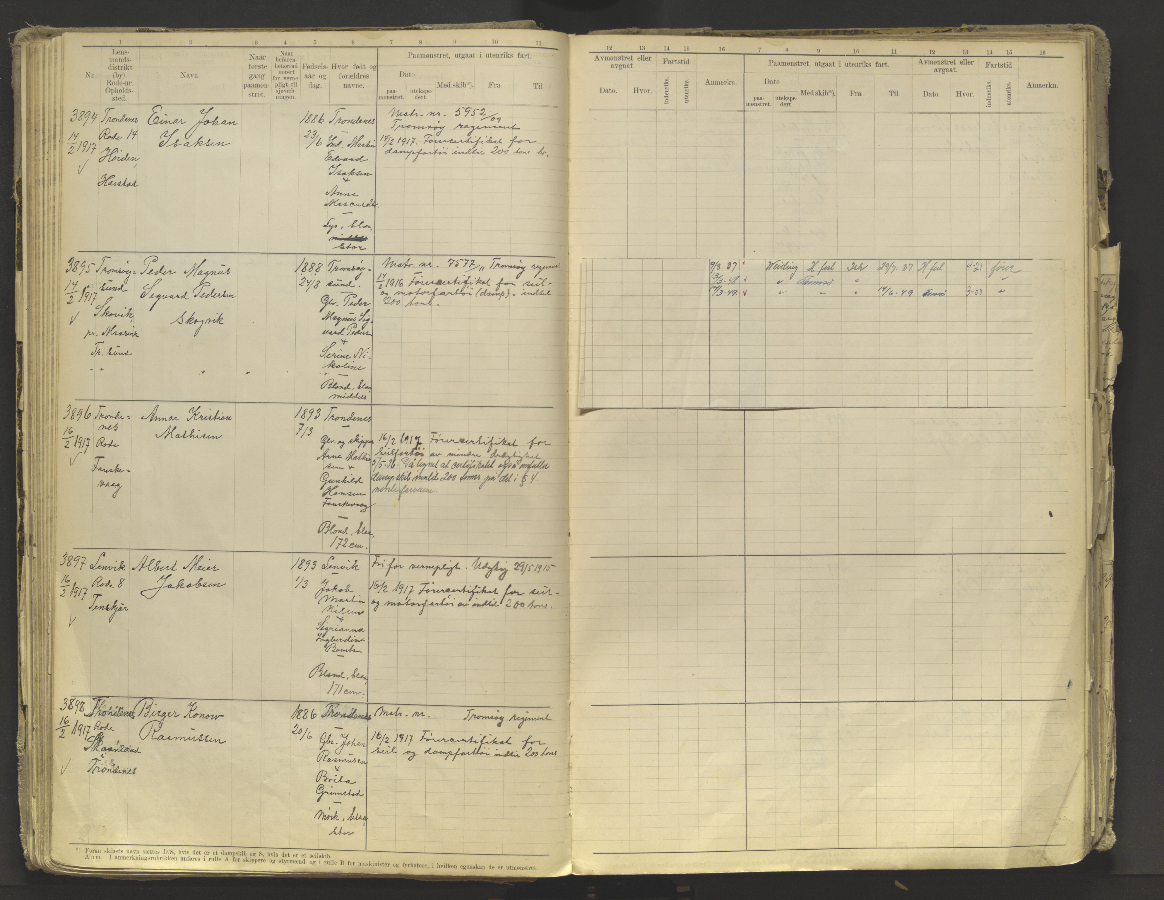 Tromsø sjømannskontor/innrullerings-/mønstringsdistrikt, AV/SATØ-S-0243/F/Fb/L0010: Annotasjonsrulle. Defekt: løs innbinding. Nr. 3519-4972, 1916-1920