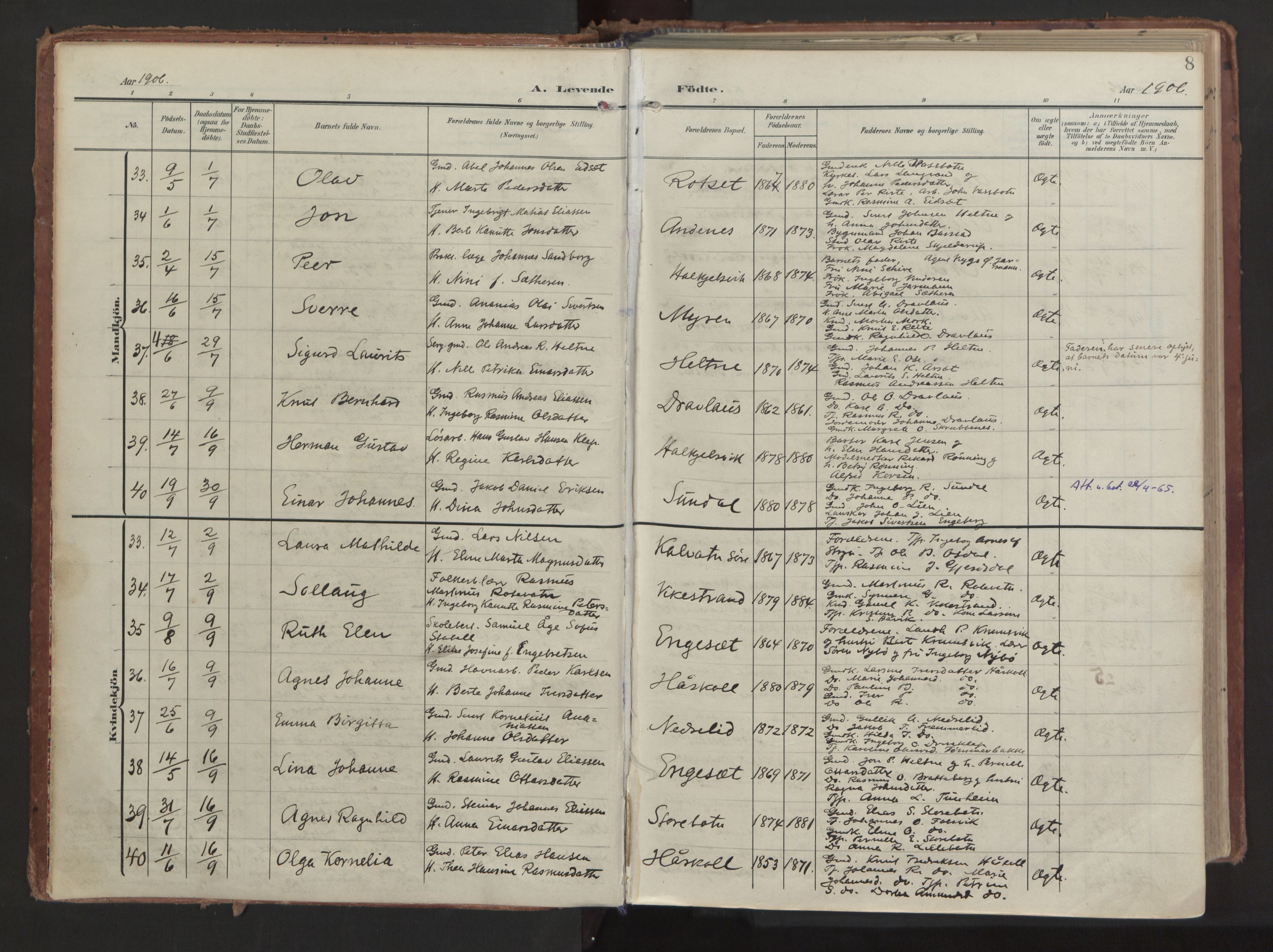 Ministerialprotokoller, klokkerbøker og fødselsregistre - Møre og Romsdal, AV/SAT-A-1454/511/L0144: Ministerialbok nr. 511A11, 1906-1923, s. 8